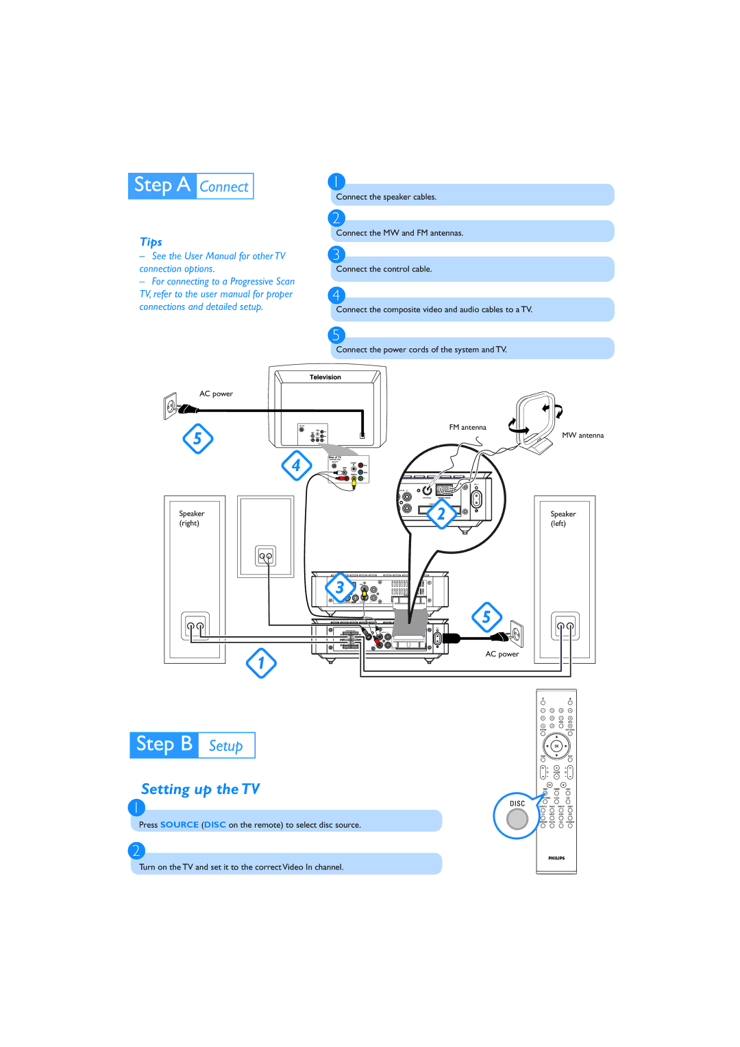 Philips MCD709/93 quick start Setting up the TV, Tips 