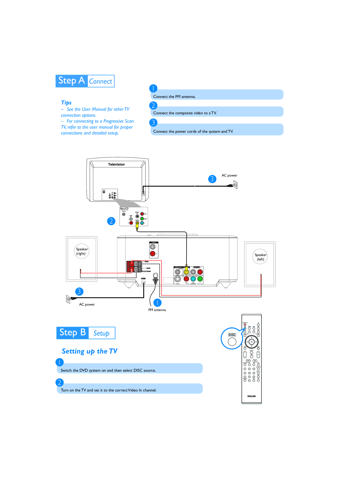 Philips MCD710 quick start Setting up the TV, Tips 