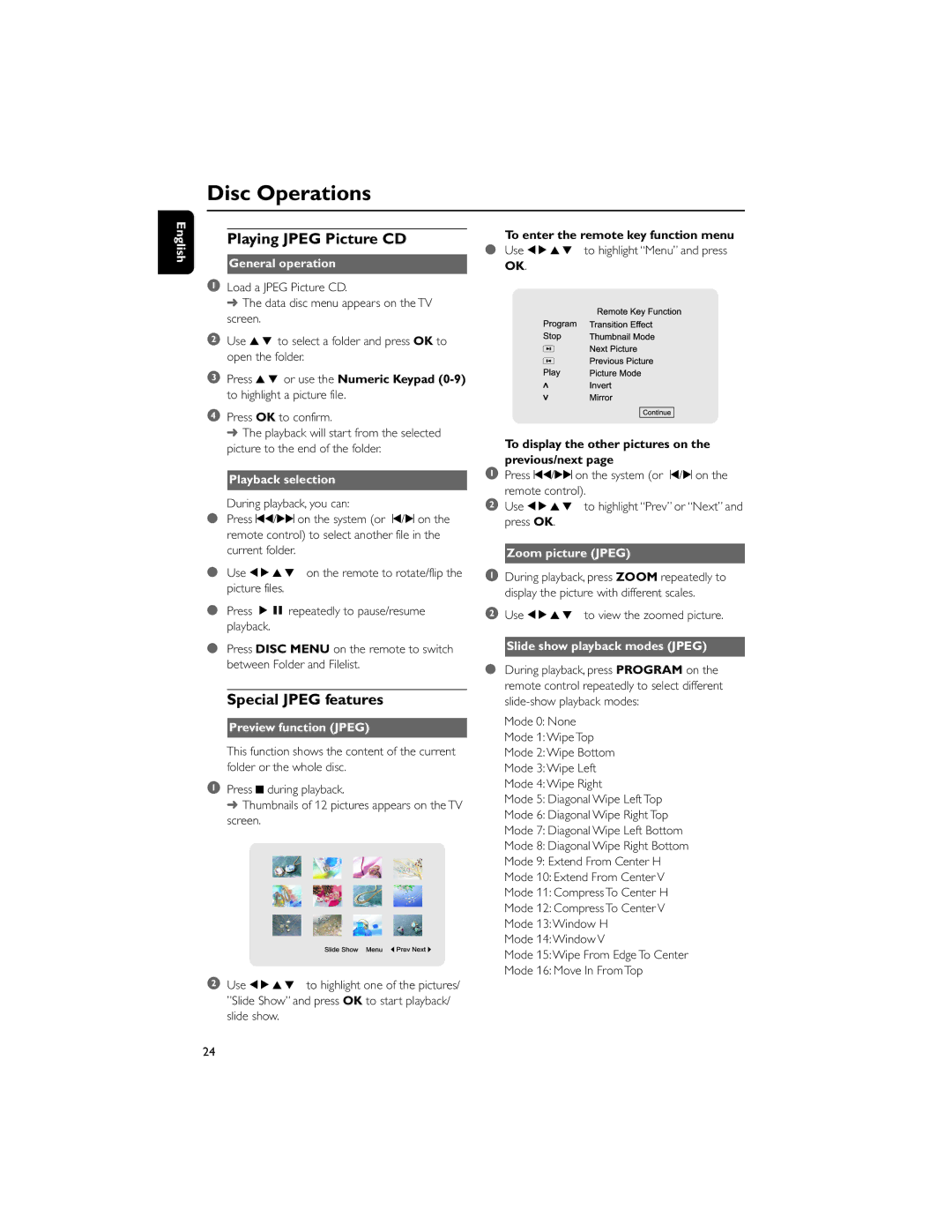 Philips MCD710/55 manual Playing Jpeg Picture CD, Special Jpeg features, Preview function Jpeg, Zoom picture Jpeg 