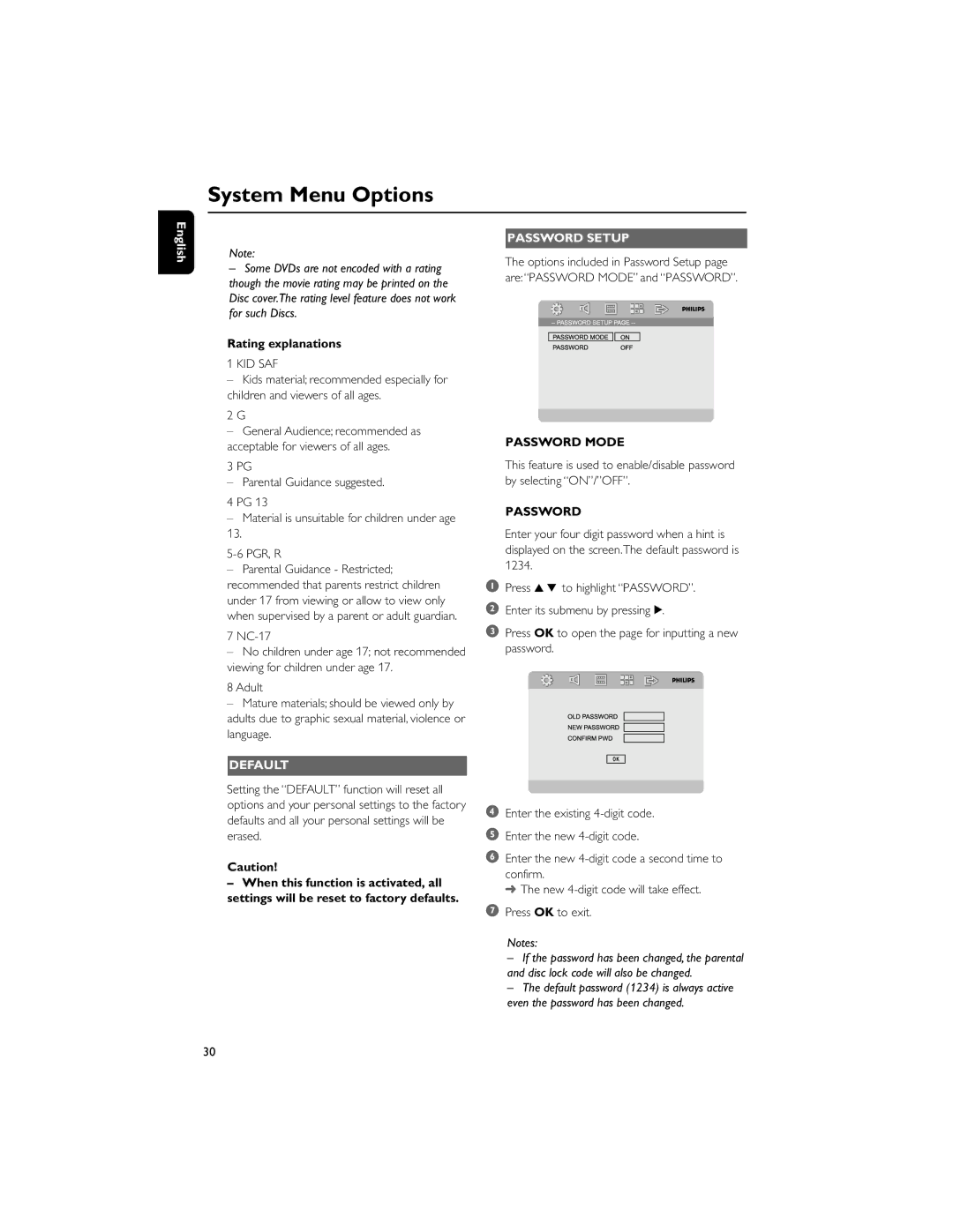 Philips MCD710/55 manual Rating explanations, NC-17, Default 