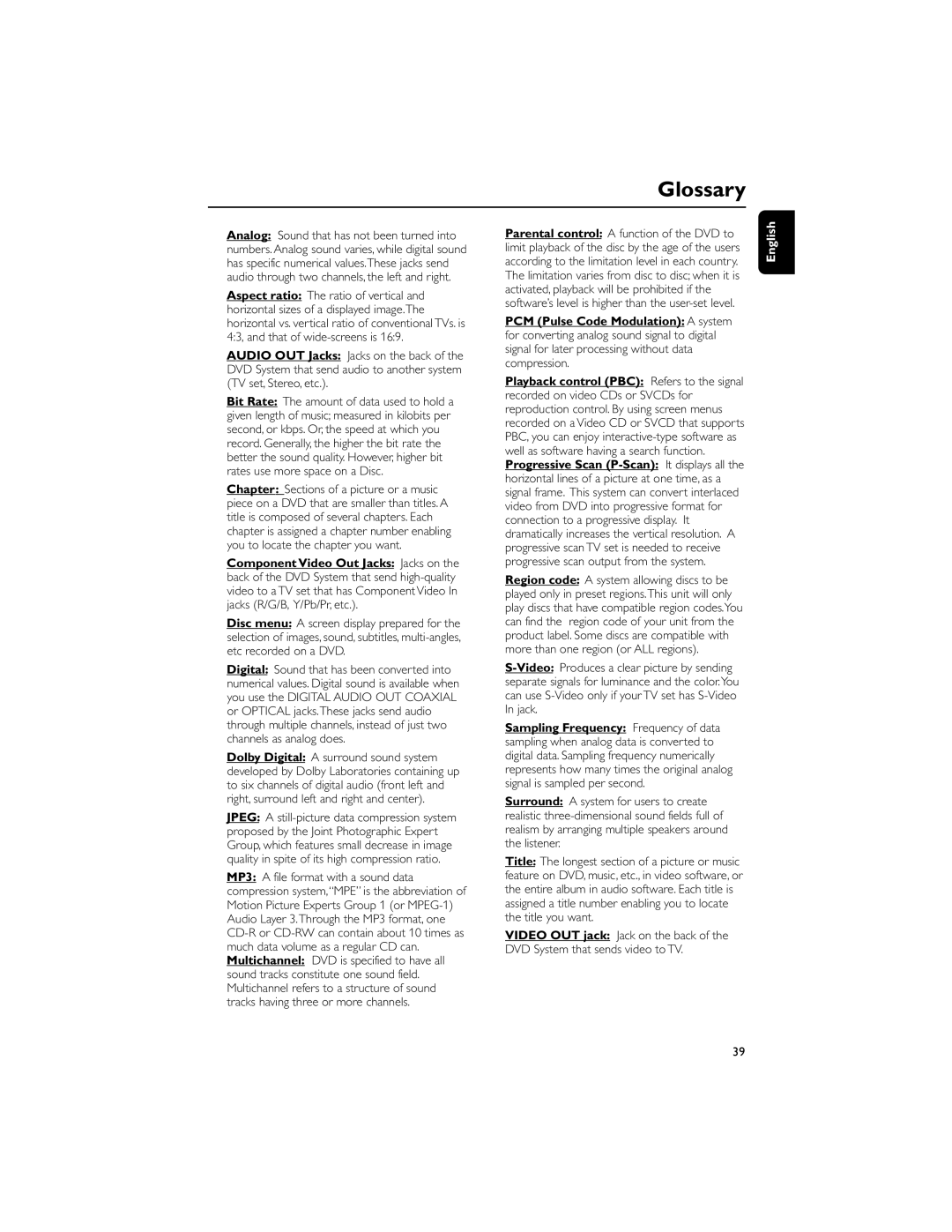 Philips MCD710/55 manual Glossary 