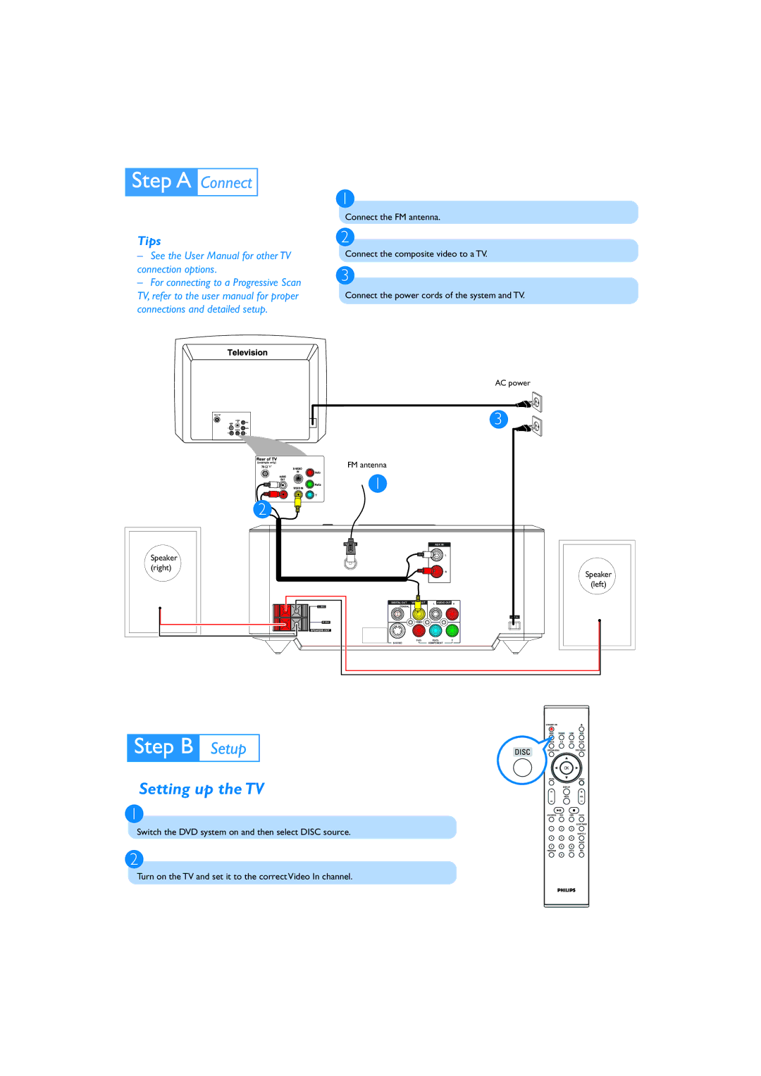 Philips MCD710/93 quick start Setting up the TV, Tips 