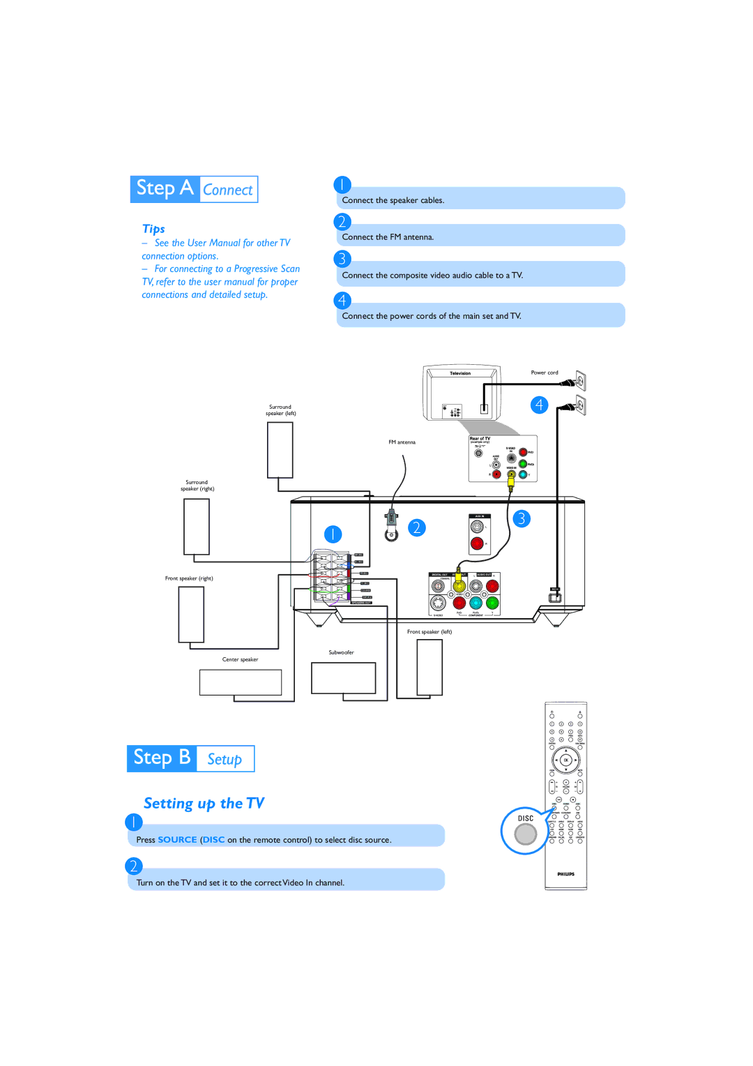 Philips MCD715/93 quick start Setting up the TV, Tips 