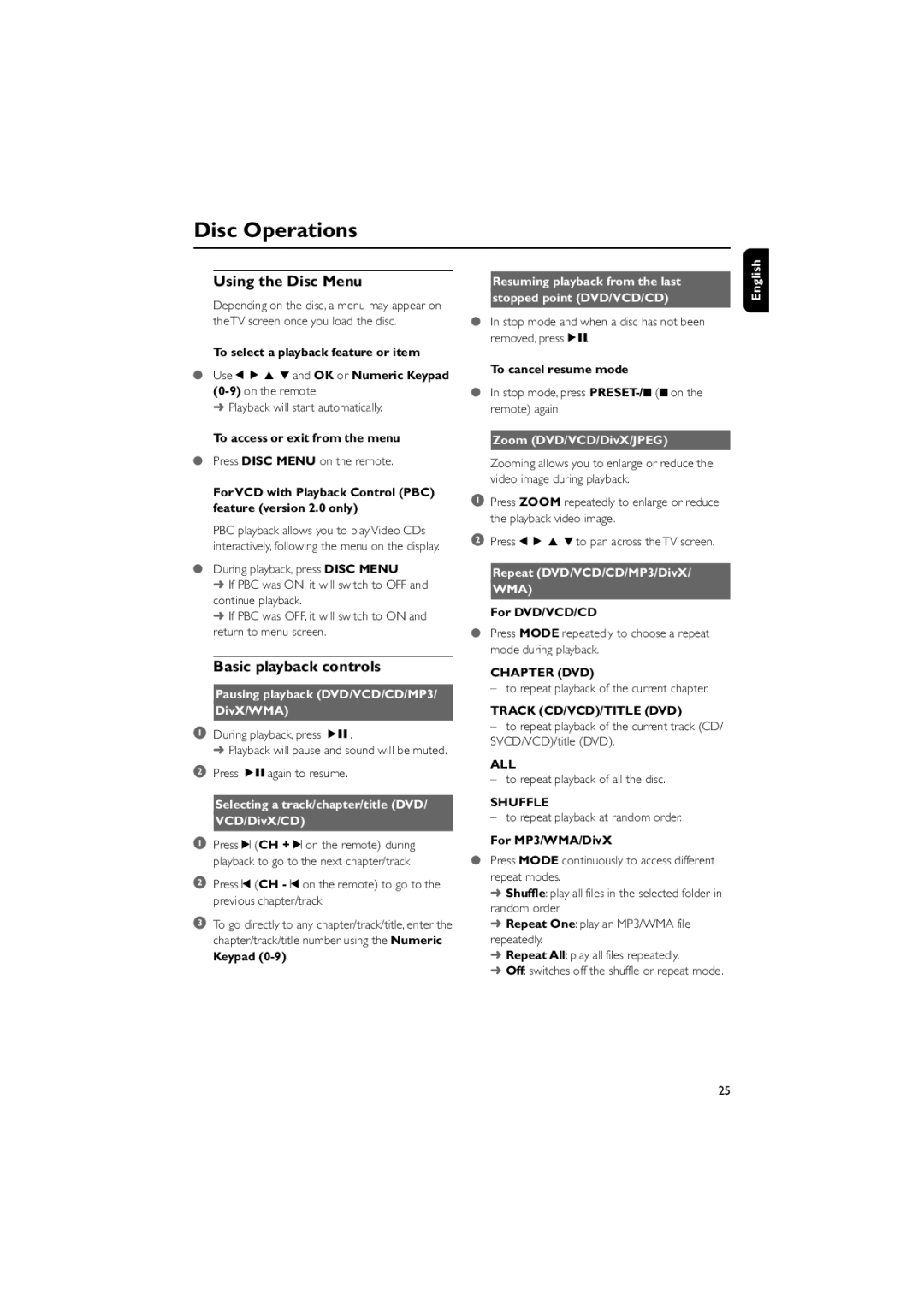 Philips MCD718 owner manual Using the Disc Menu, Basic playback controls 