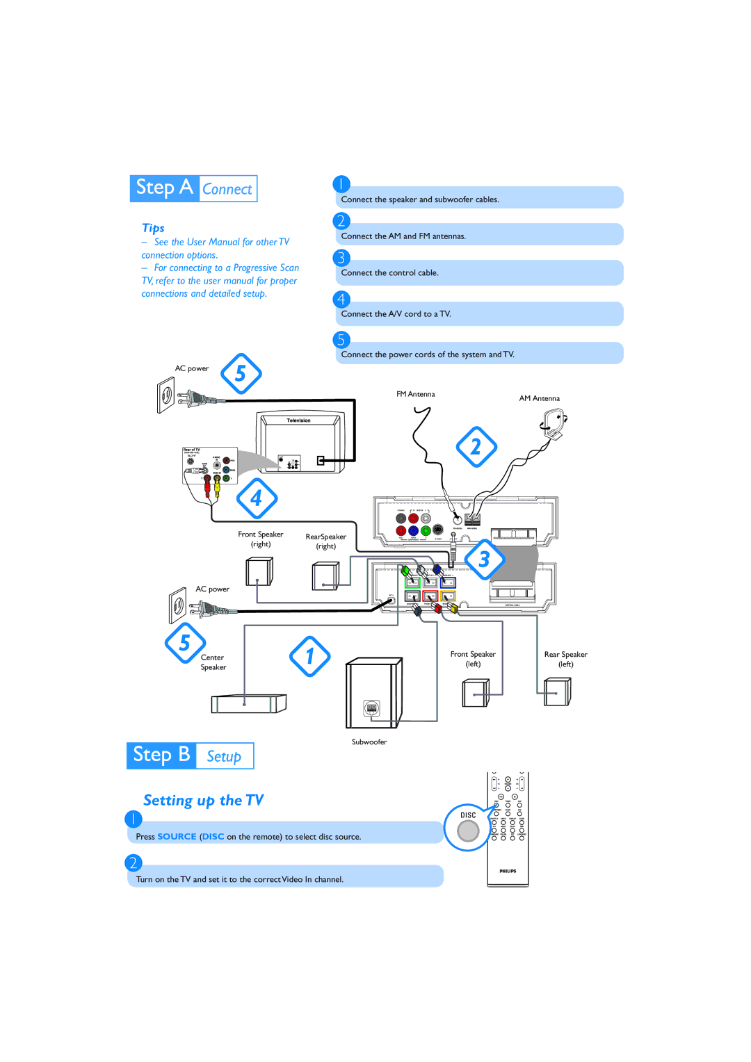 Philips MCD735 quick start Setting up the TV, Tips 