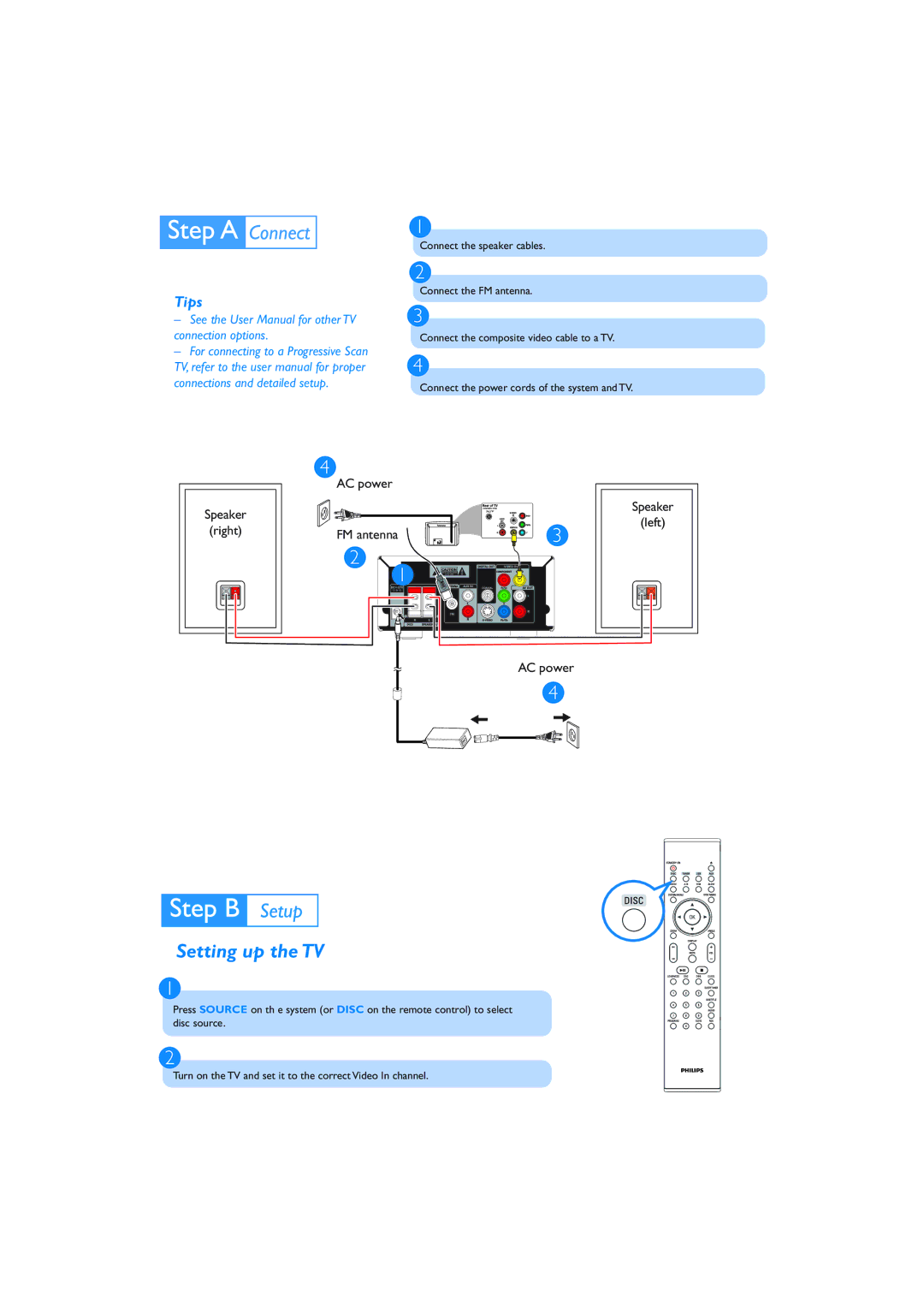 Philips MCD750/93 quick start Setting up the TV, Tips 