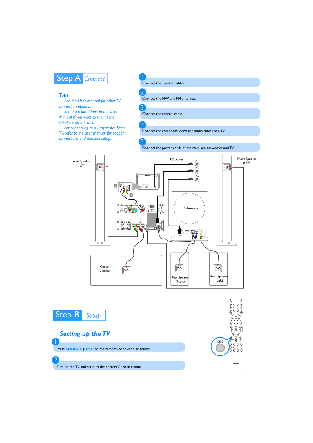 Philips MCD759/98 quick start Setting up the TV, Tips 