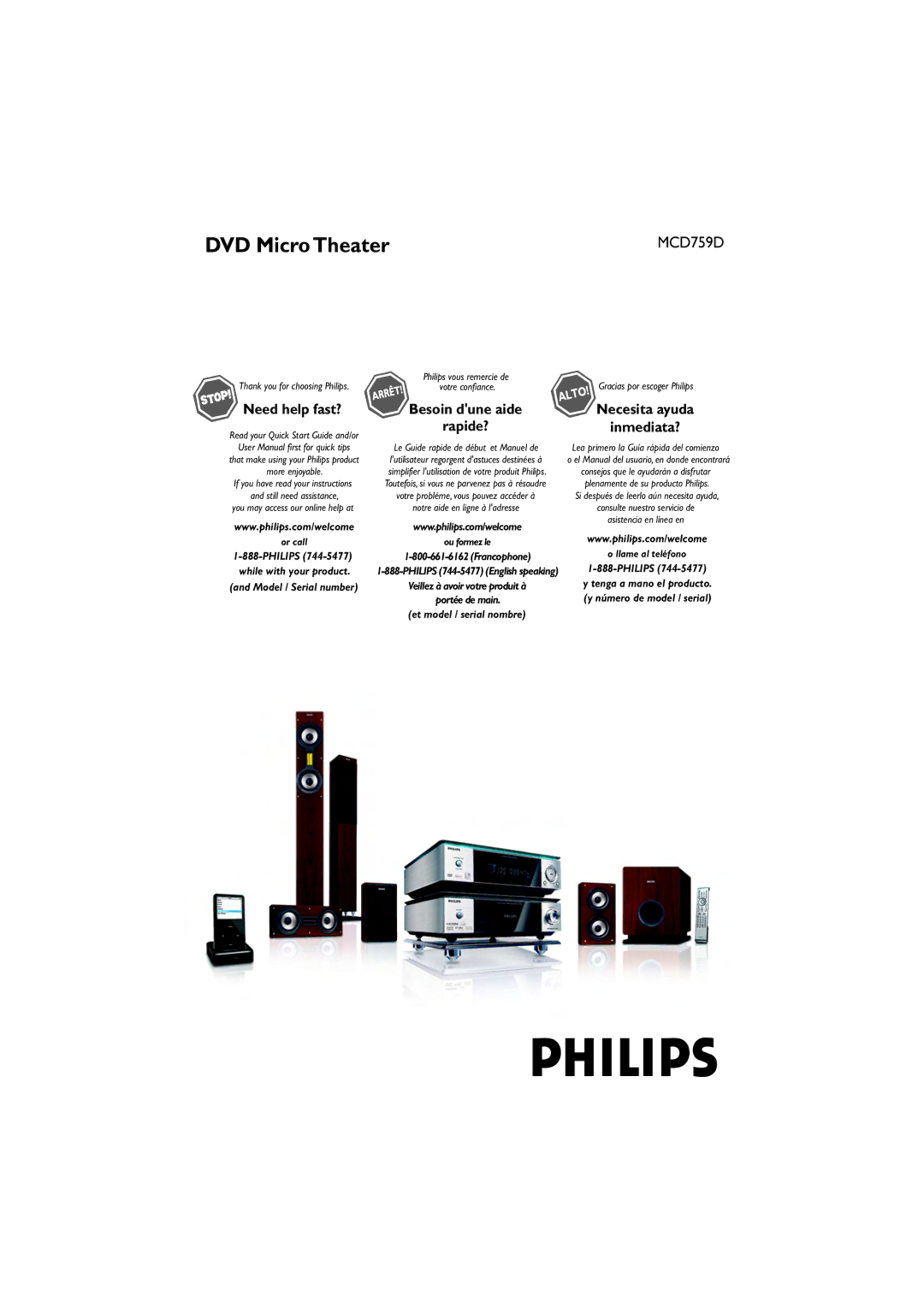 Philips MCD759D quick start DVD Micro Theater, Necesita ayuda Inmediata? 