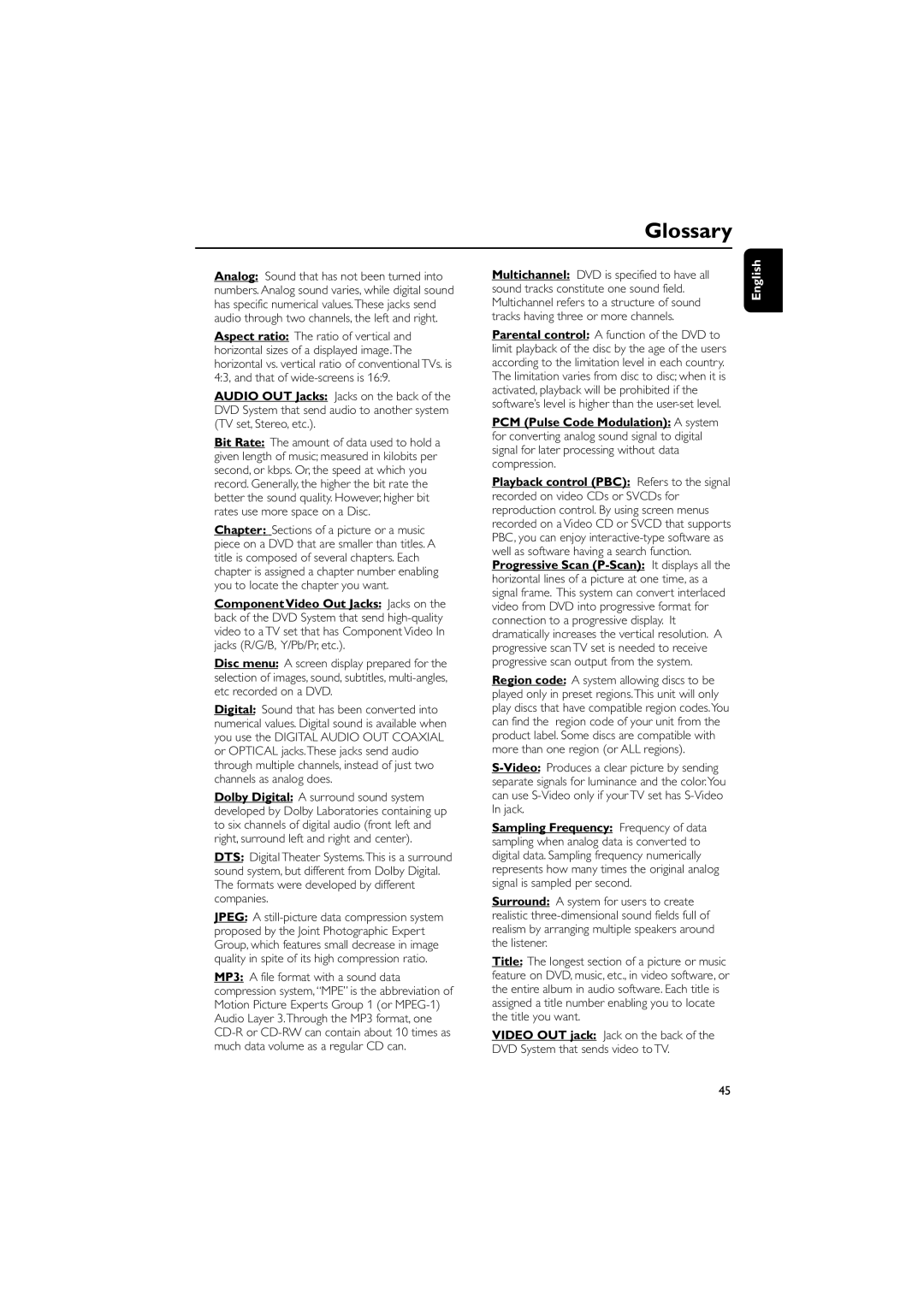 Philips MCD759D quick start Glossary 