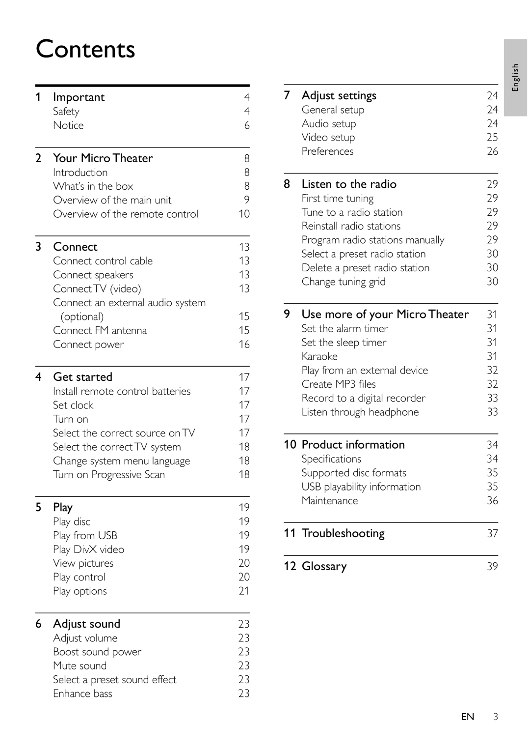 Philips MCD802/98 user manual Contents 