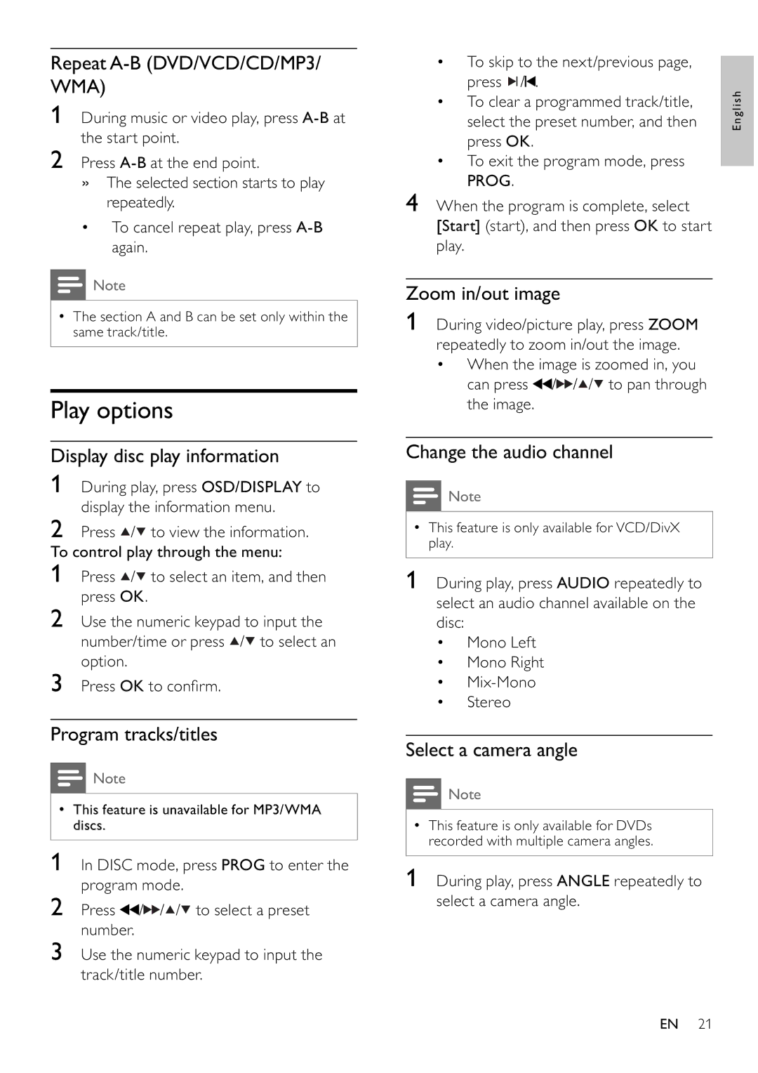 Philips MCD802/98 user manual Play options 