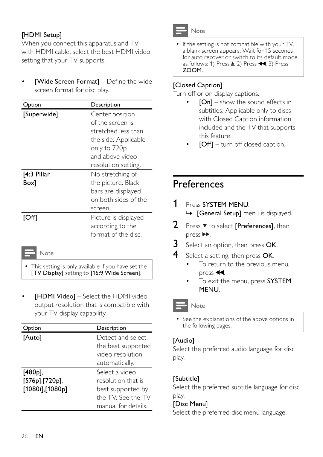 Philips MCD802/98 user manual Preferences, Manual for details 