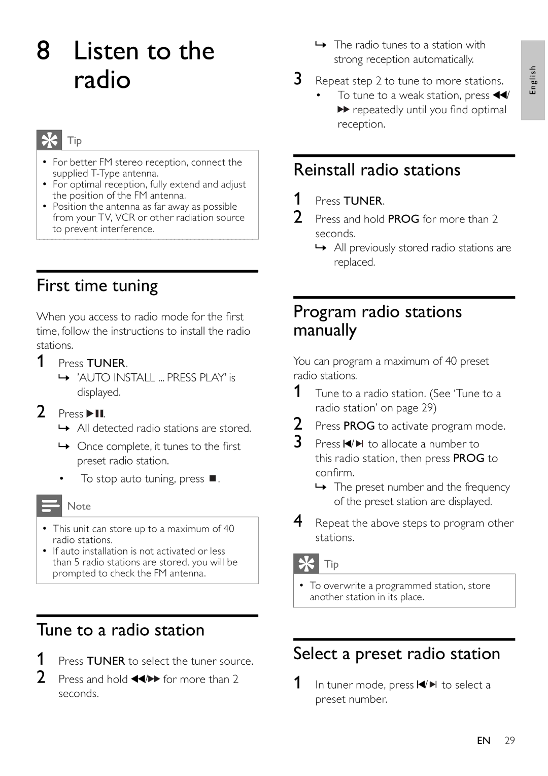 Philips MCD802/98 user manual Listen to the radio 