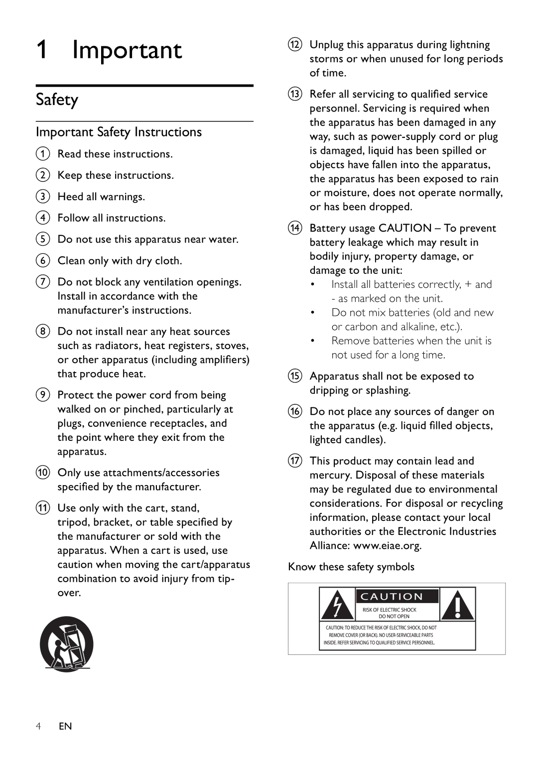 Philips MCD802/98 user manual Important Safety Instructions 