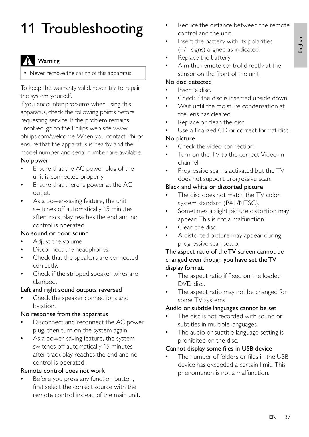 Philips MCD802/98 user manual Troubleshooting 