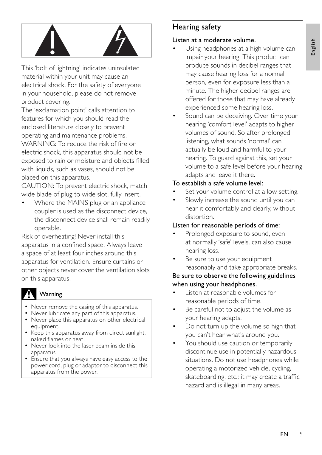 Philips MCD802/98 user manual Hearing safety, Listen at a moderate volume 