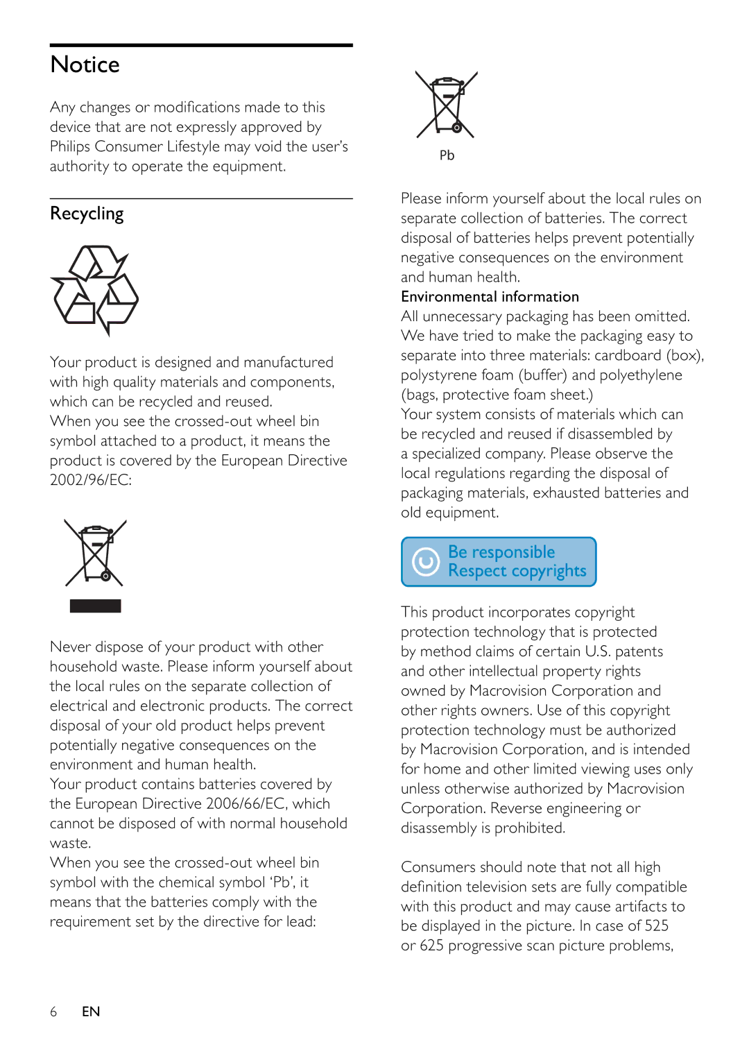 Philips MCD802/98 user manual Recycling 