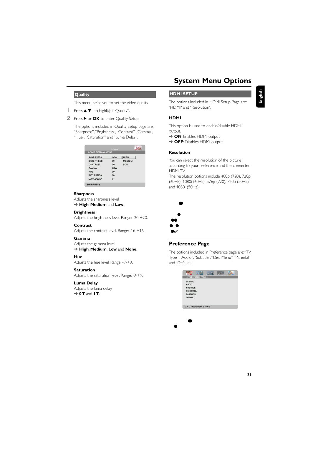 Philips MCD908 manual Preference, Quality 