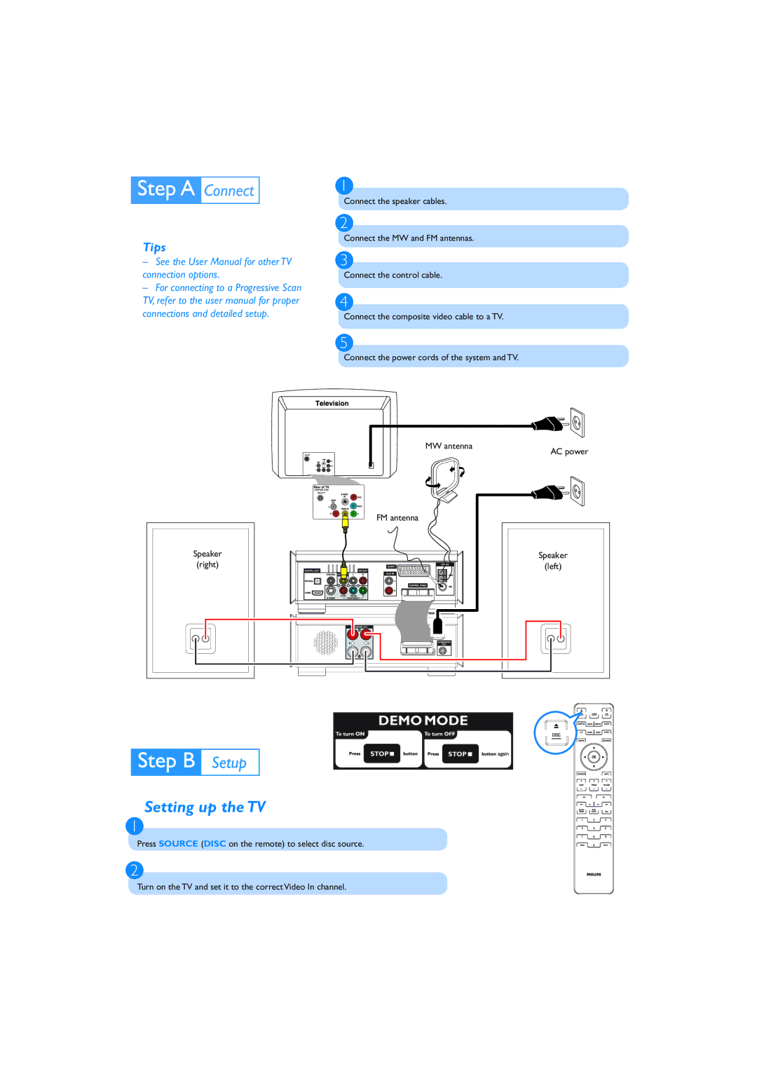 Philips MCD908/12 quick start Setting up the TV, Tips 