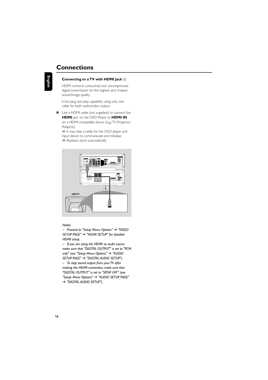 Philips MCD908/37 owner manual Connecting to a TV with Hdmi Jack E 