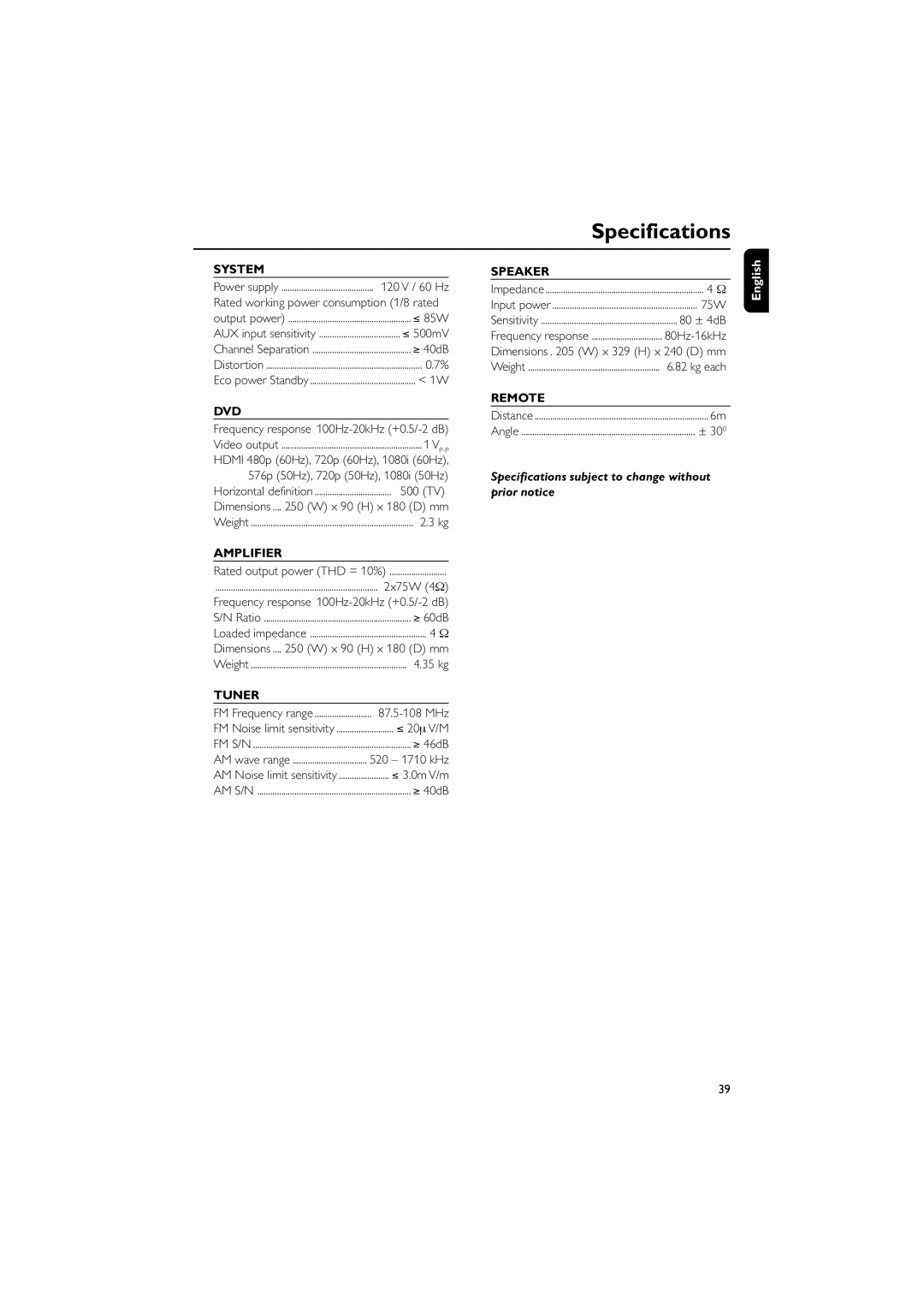 Philips MCD908/37 owner manual Specifications 