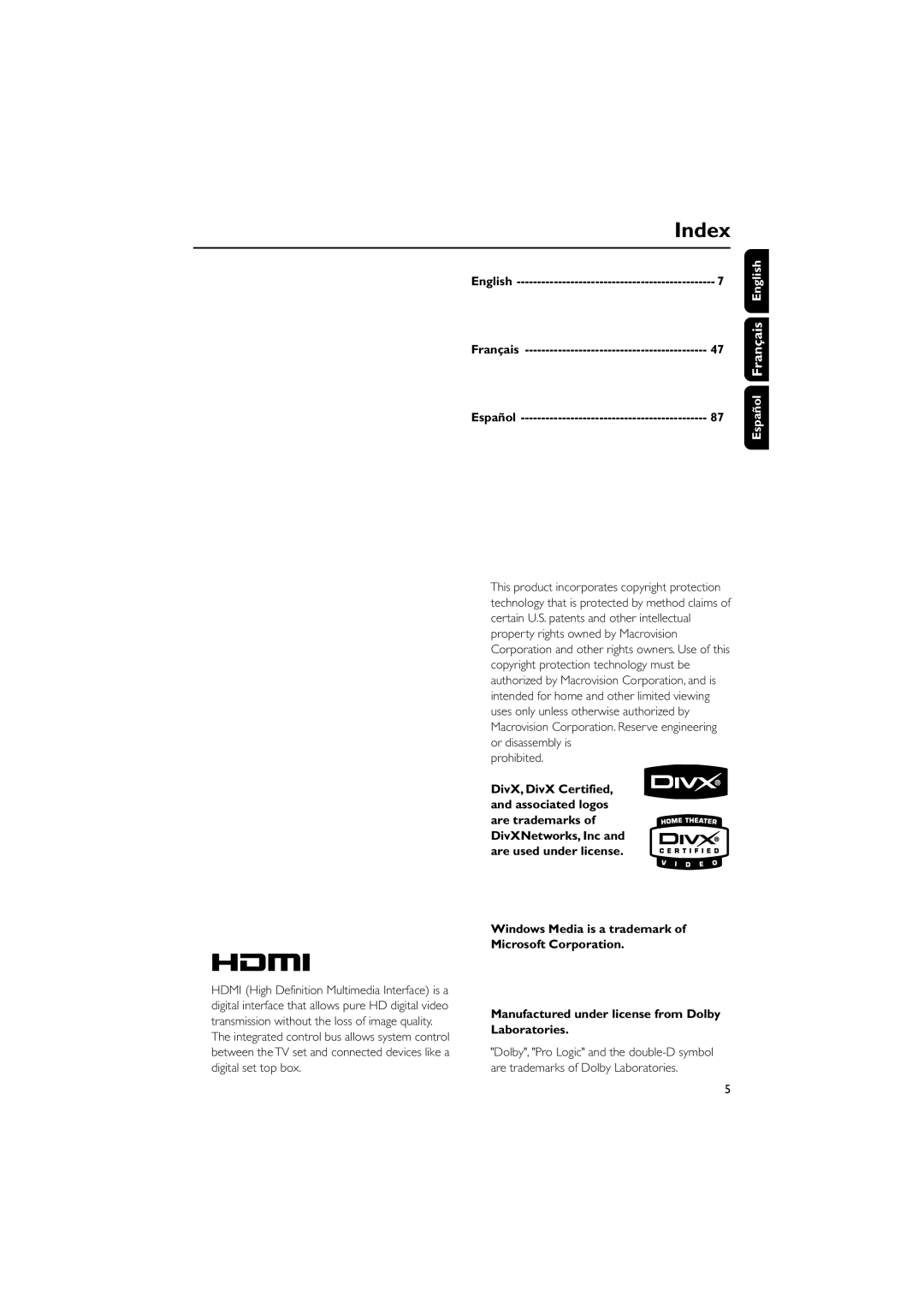 Philips MCD908/37 owner manual Index 