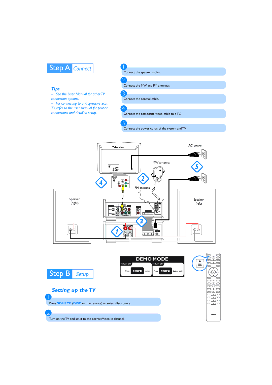 Philips MCD908/93 quick start Setting up the TV, Tips 