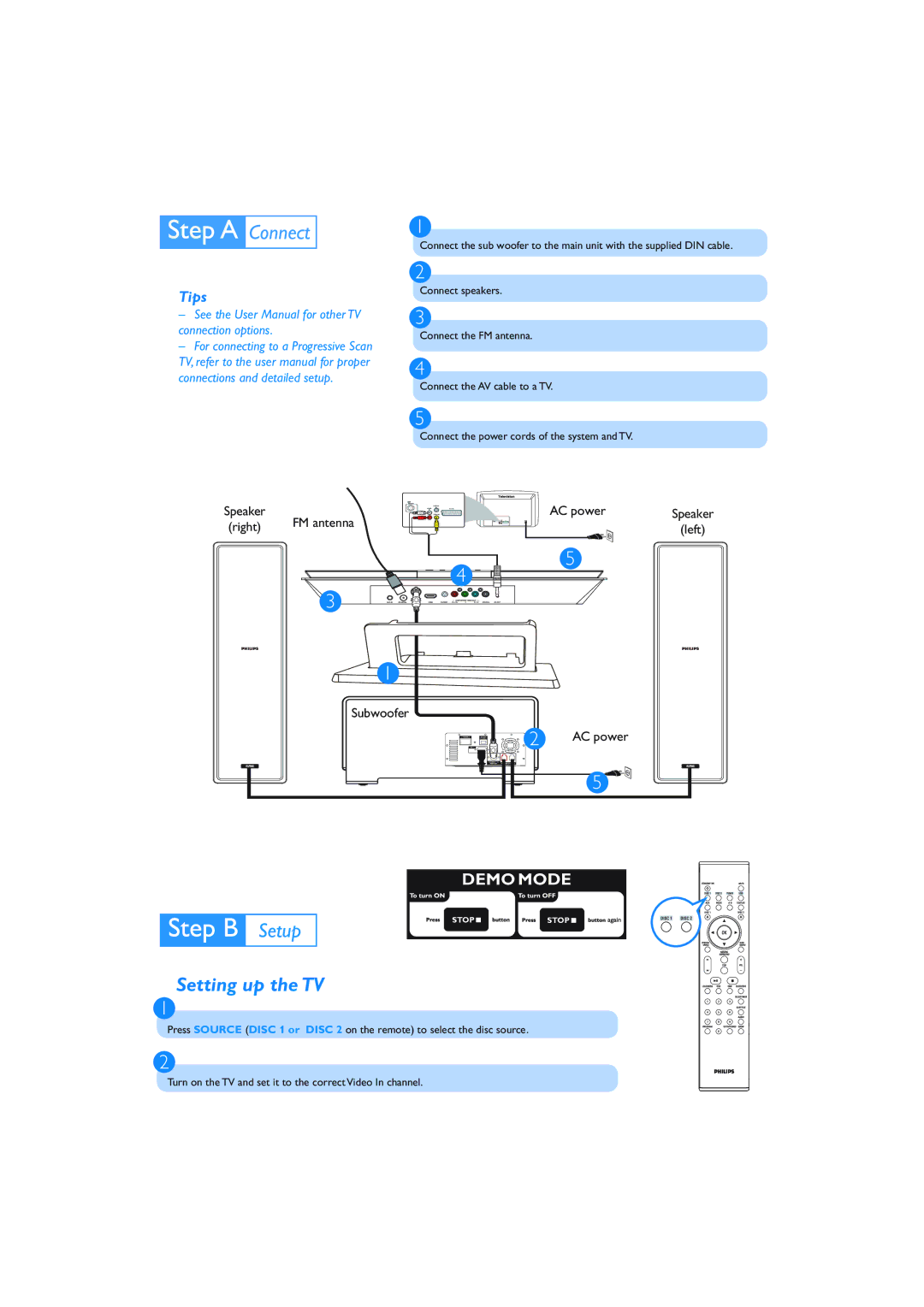 Philips MCD988/05 quick start Setting up the TV, Tips 