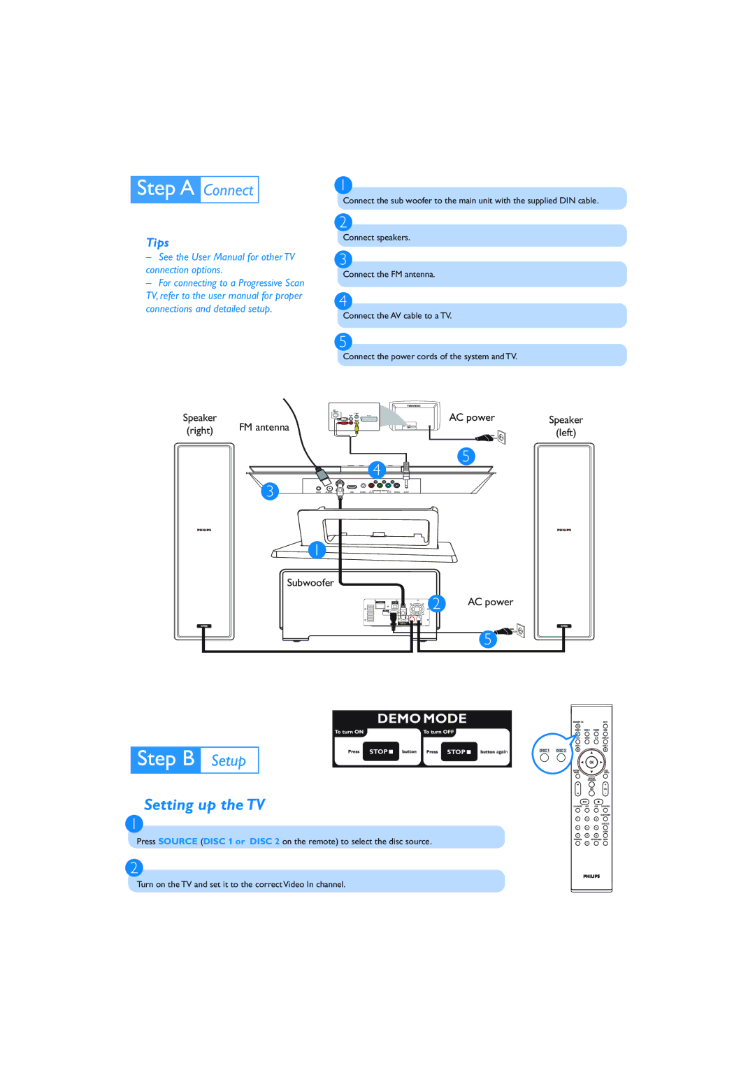 Philips MCD988/12 quick start Setting up the TV, Tips 