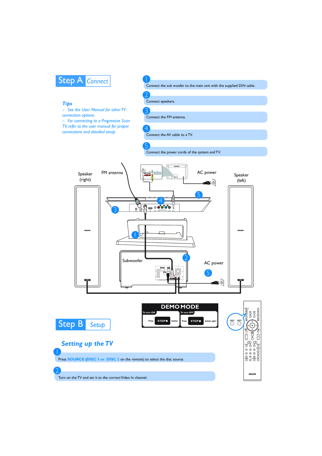 Philips MCD988/93 quick start Setting up the TV, Tips 