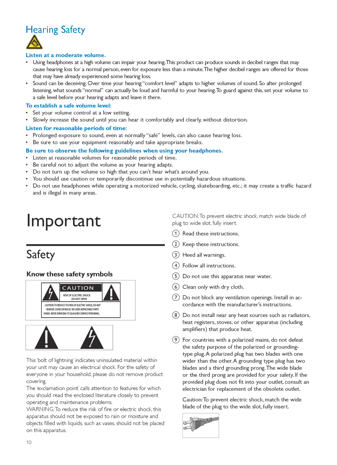 Philips MCI300 quick start Hearing Safety, Know these safety symbols 