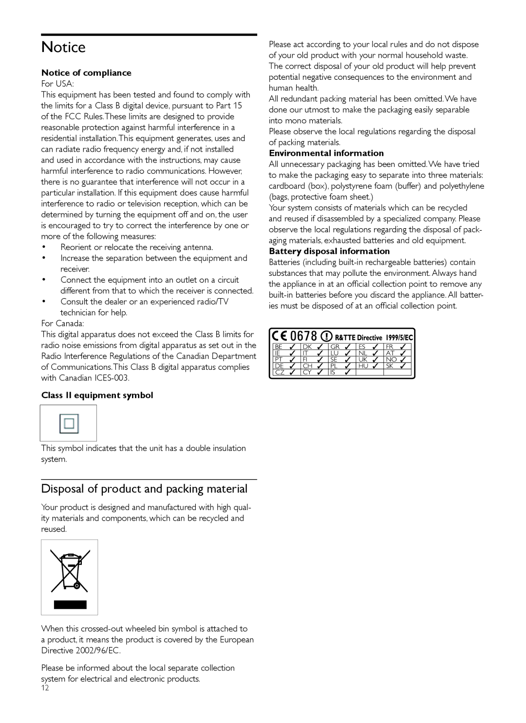 Philips MCI300 quick start Disposal of product and packing material 