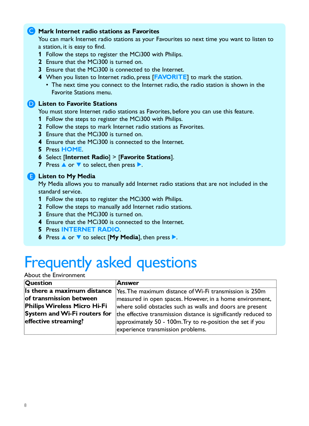 Philips MCI300 quick start Frequently asked questions 