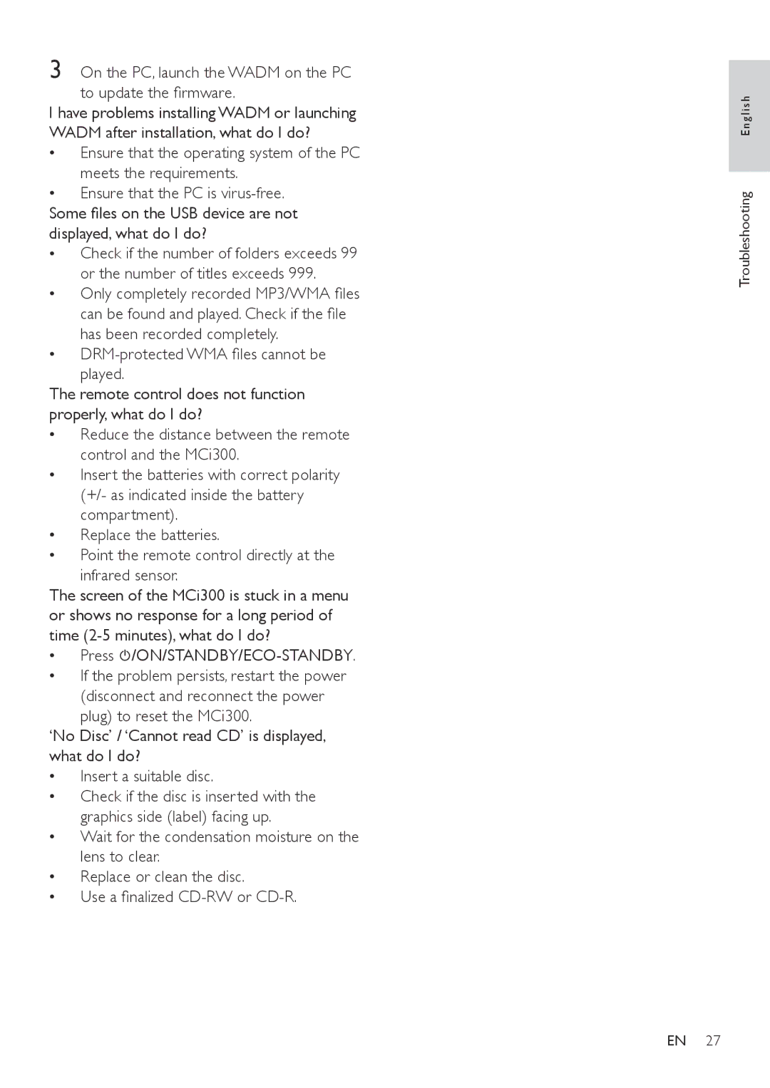 Philips MCI300/12, MCI300/05 user manual On the PC, launch the Wadm on the PC to update the firmware 