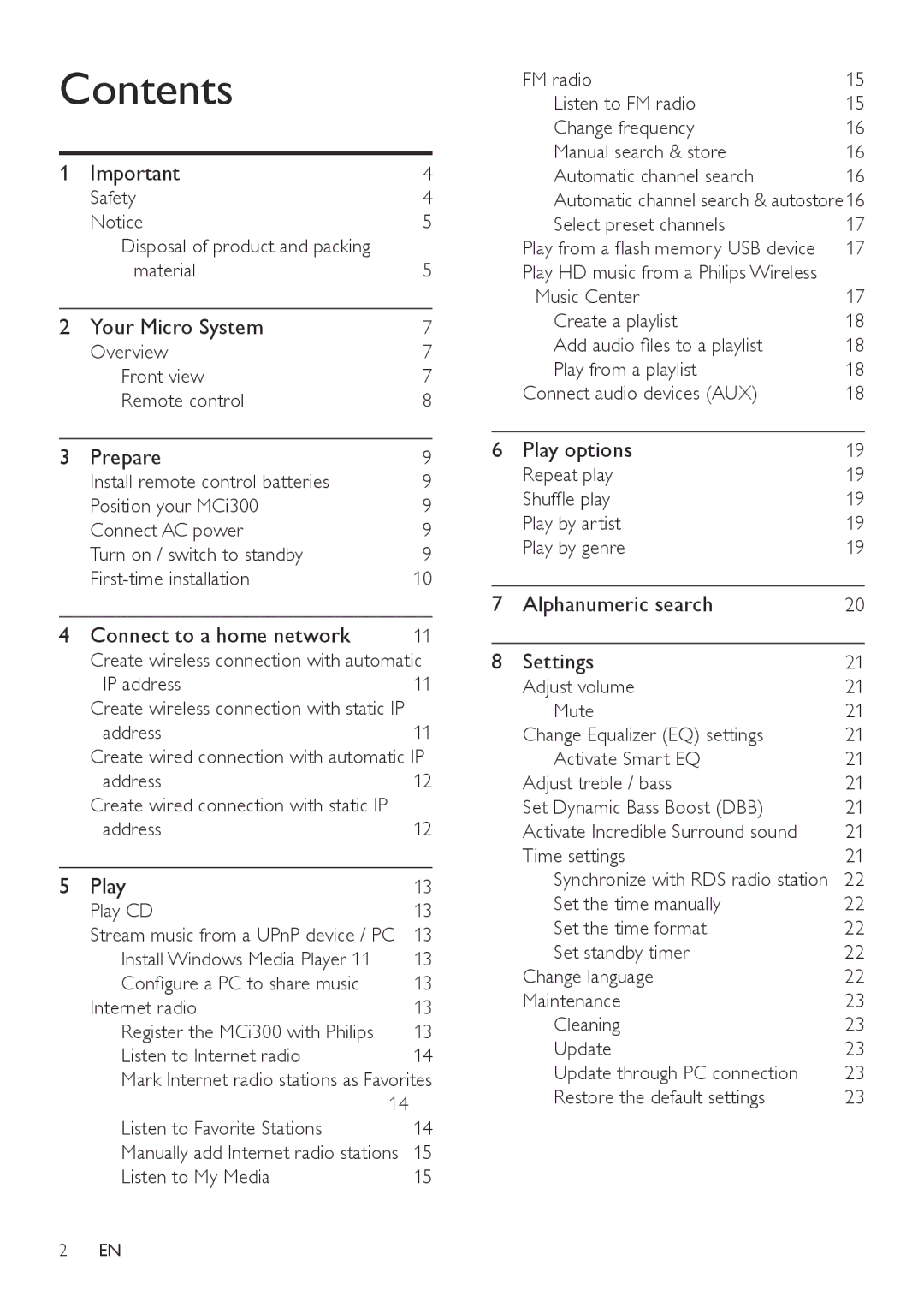 Philips MCI300/05, MCI300/12 user manual Contents 