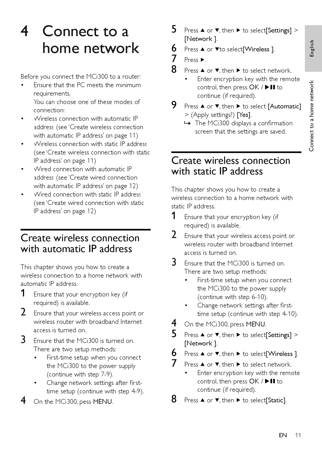 Philips MCI300/12, MCI300/05 user manual 4Connect to a home network 