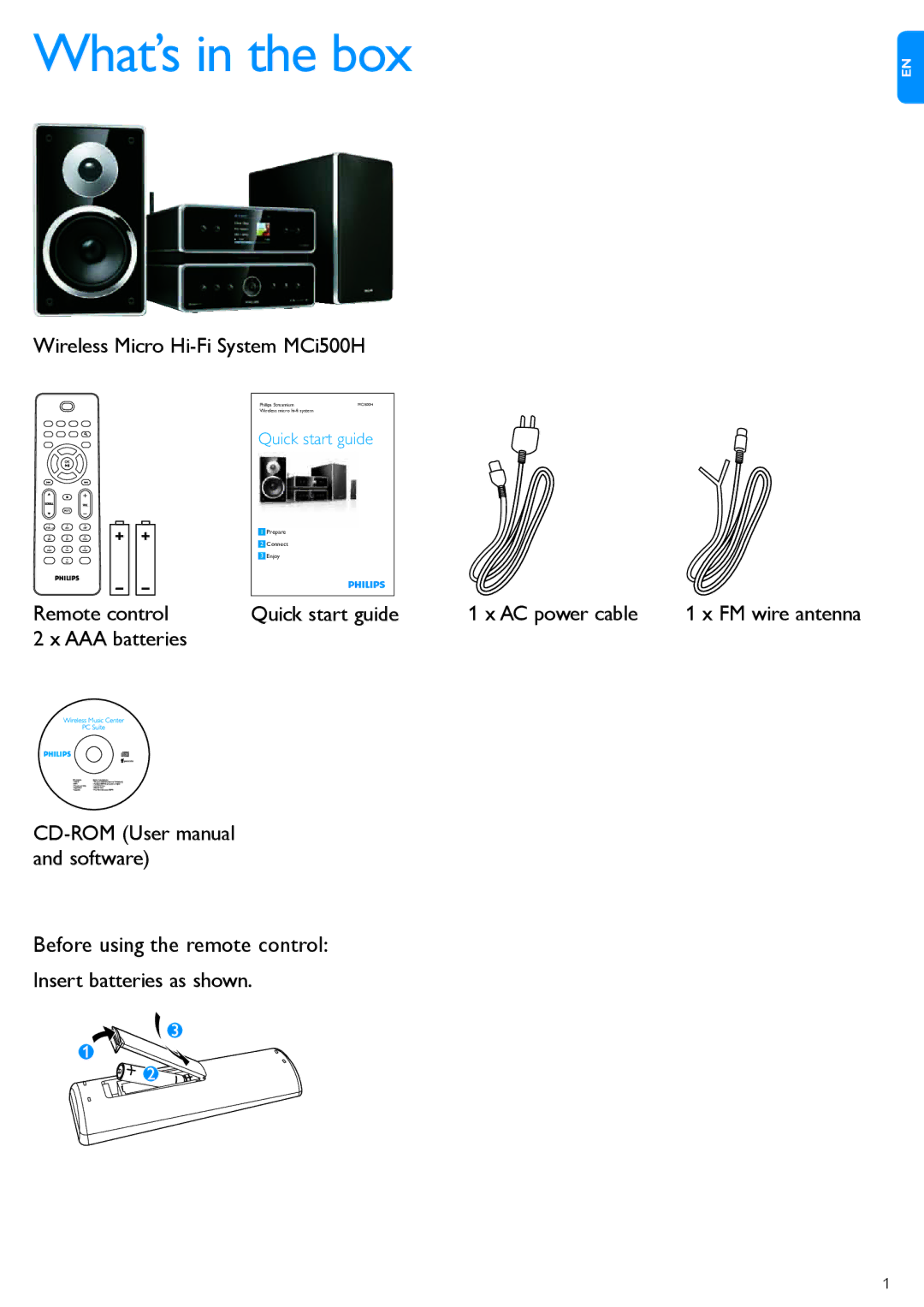 Philips MCi500H quick start What’s in the box 