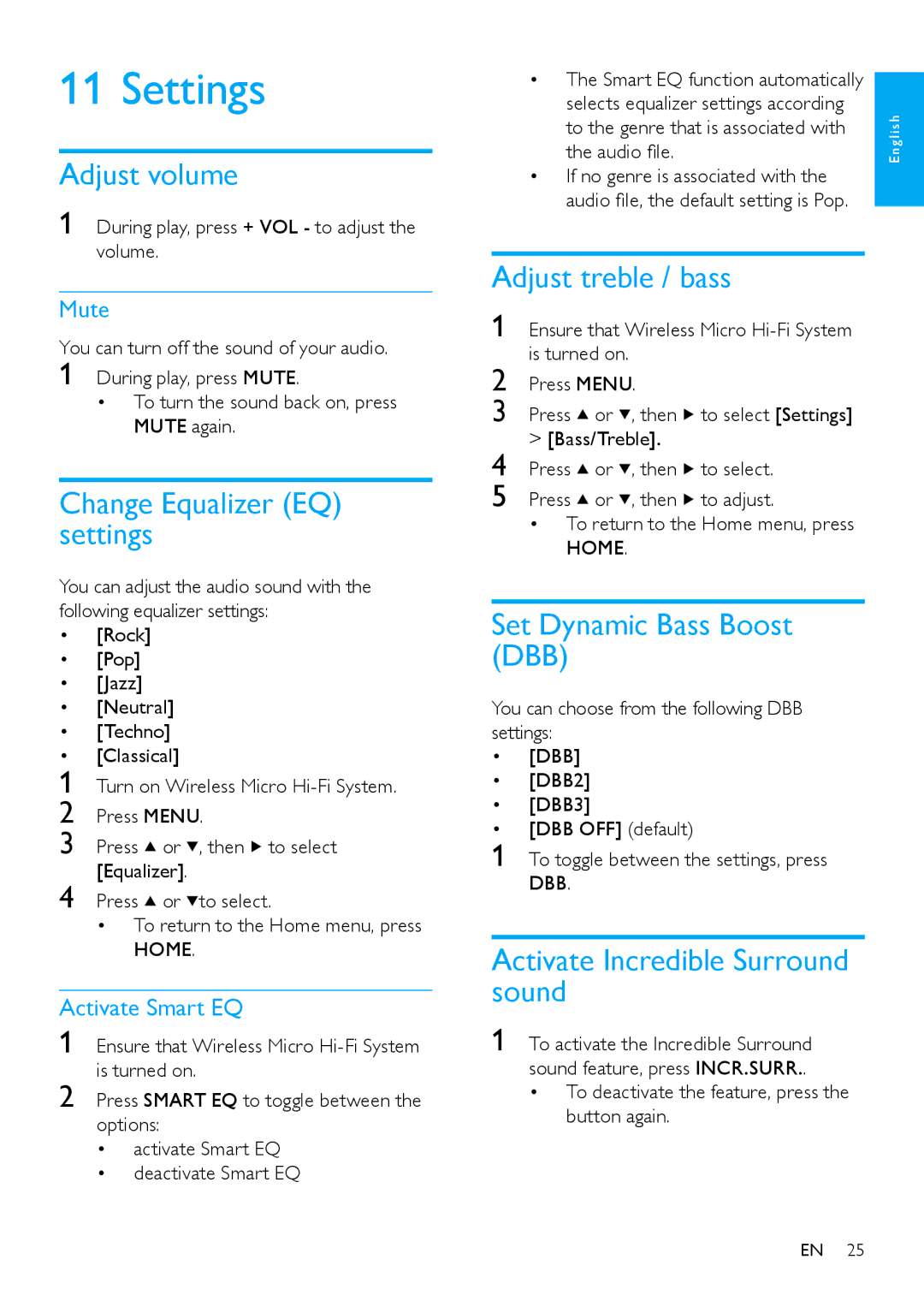 Philips 544-9056, MCi500H/12, MCi500H/05, HK-0948-MCi500H-FR user manual Settings 