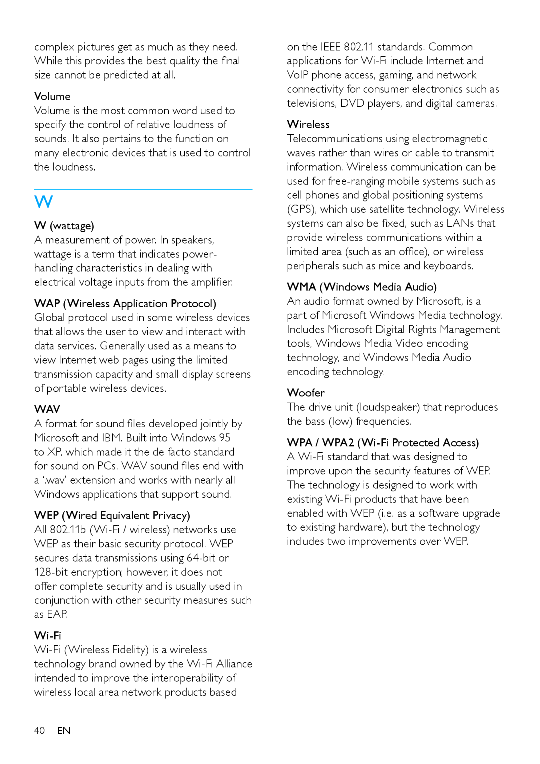 Philips HK-0948-MCi500H-FR, MCi500H/12, MCi500H/05, 544-9056 user manual Wav, WMA Windows Media Audio 