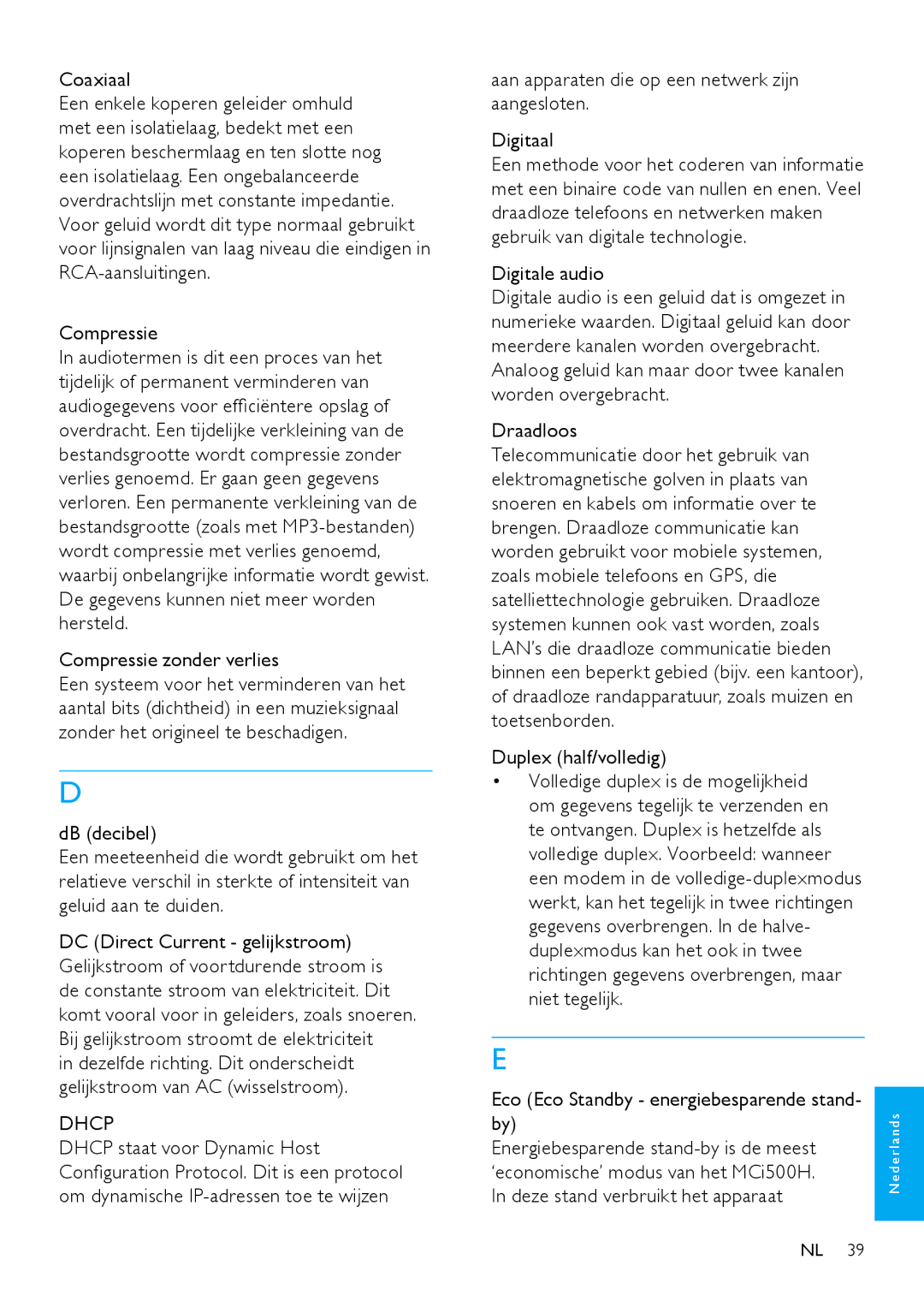 Philips MCi500H/05, MCi500H/12 manual Dhcp 