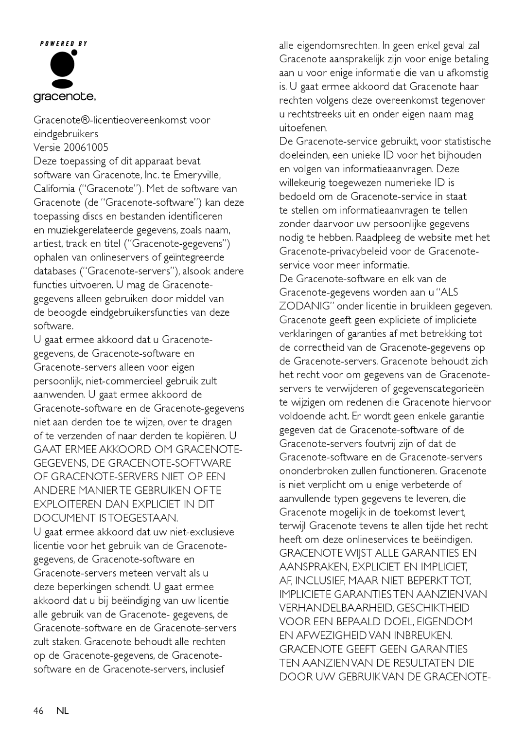 Philips MCi500H/12, MCi500H/05 manual Gracenote-licentieovereenkomstvoor eindgebruikers, Versie 