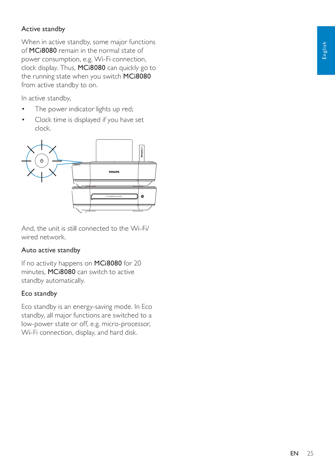 Philips MCI8080/12 user manual Active standby 