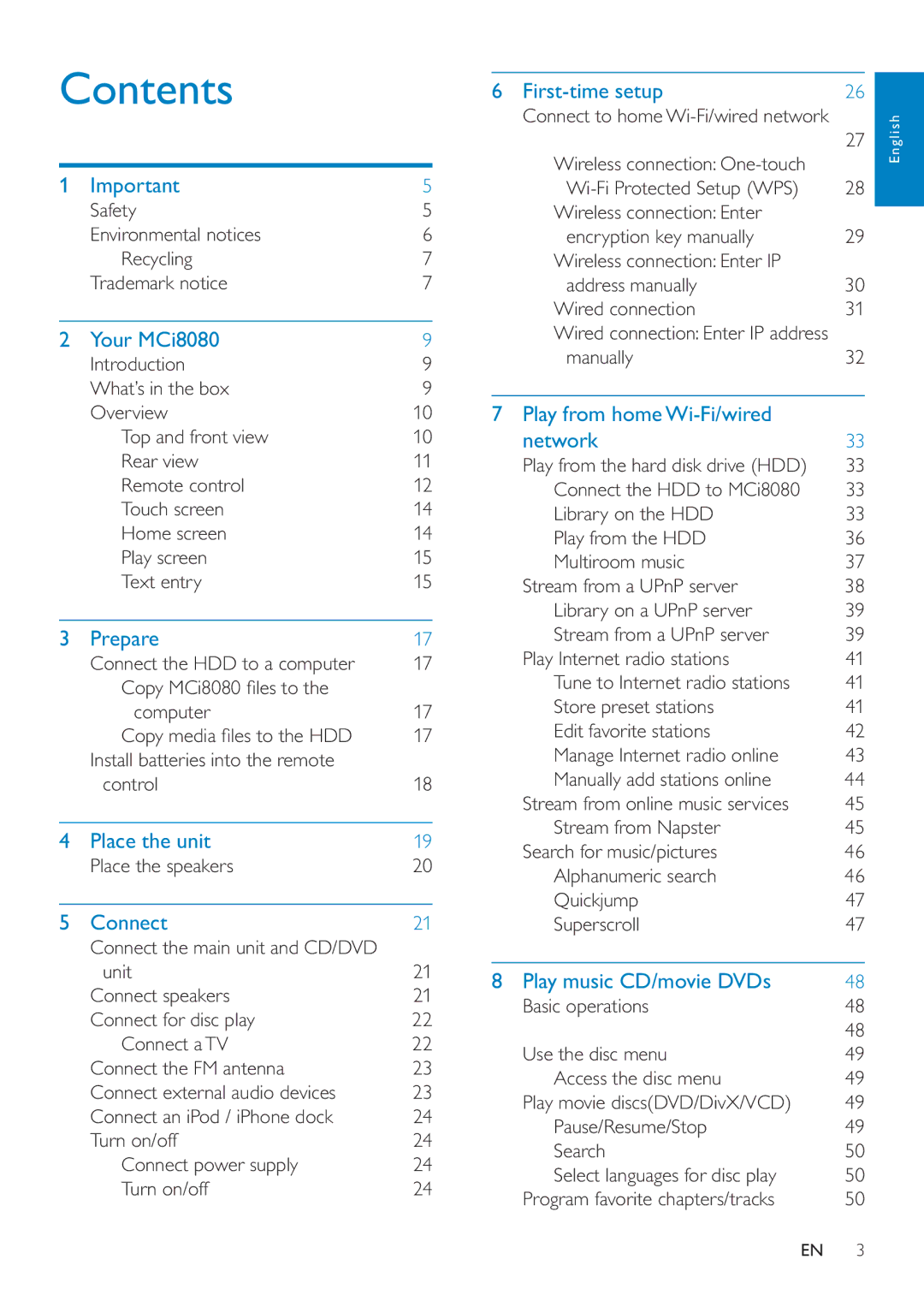 Philips MCI8080/12 user manual Contents 