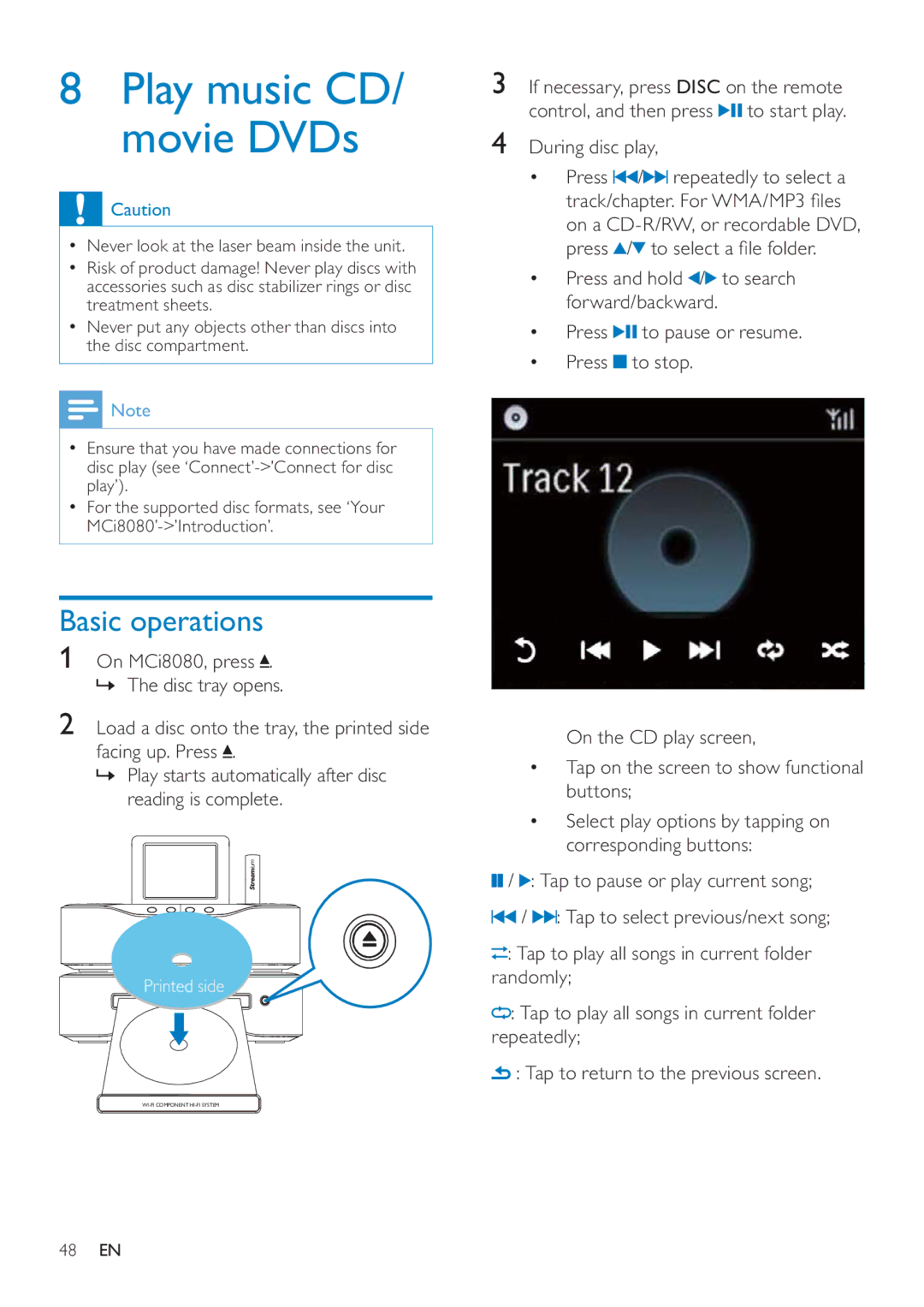 Philips MCI8080/12 user manual Basic operations, During disc play 