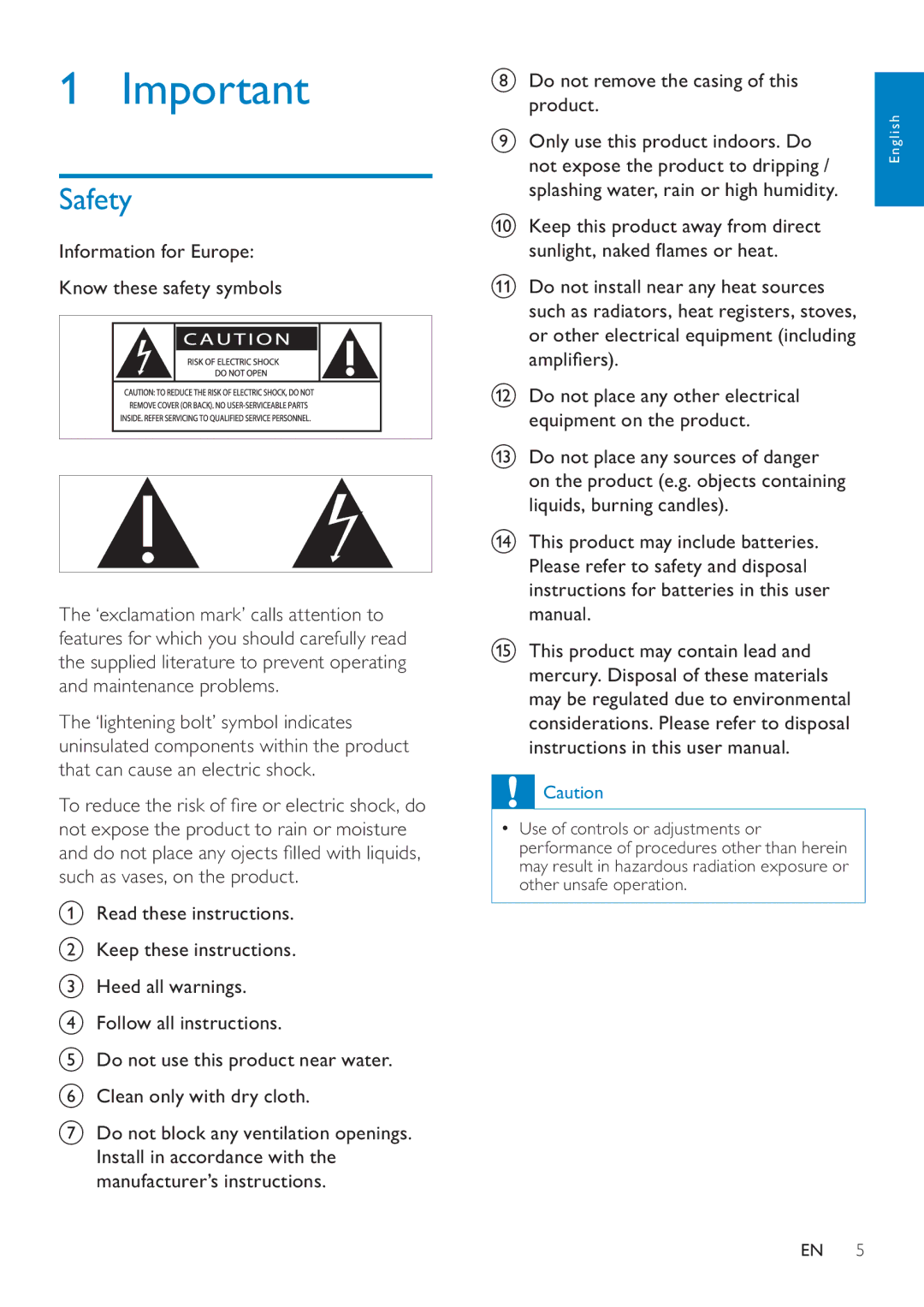 Philips MCI8080/12 Safety, Information for Europe Know these safety symbols, Do not remove the casing of this product 