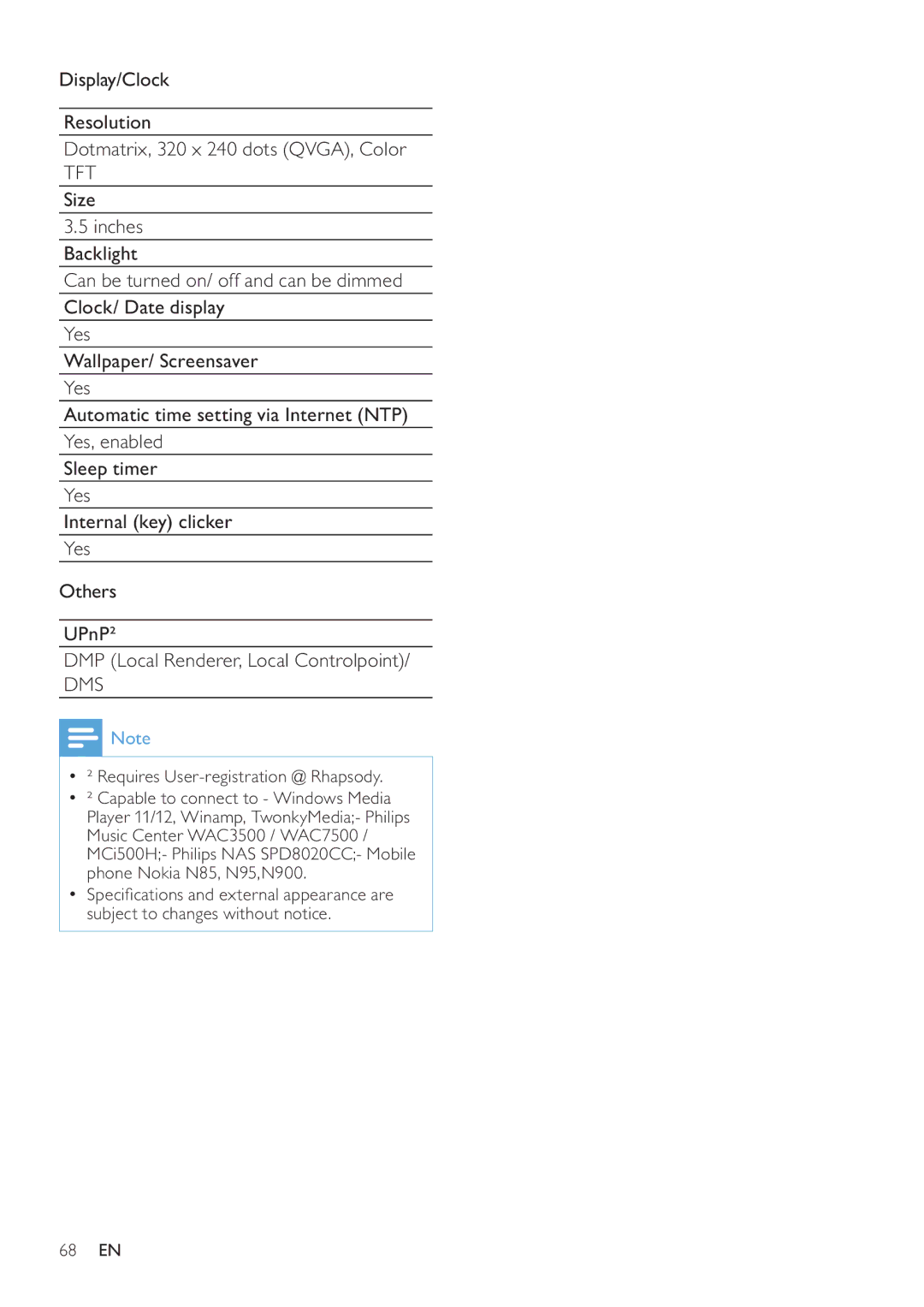 Philips MCI8080/12 user manual Tft, Size, Dms 