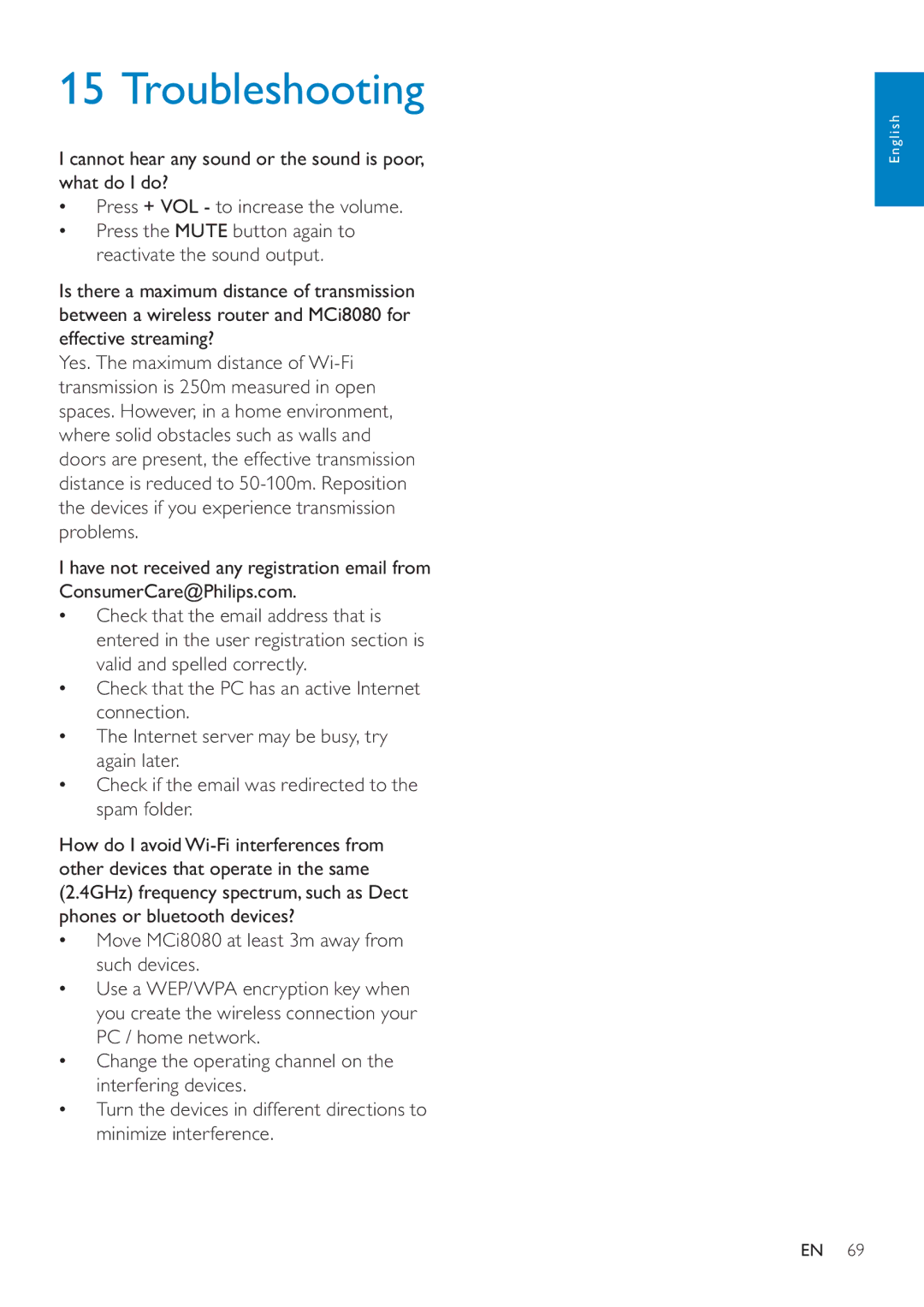 Philips MCI8080/12 user manual Troubleshooting 