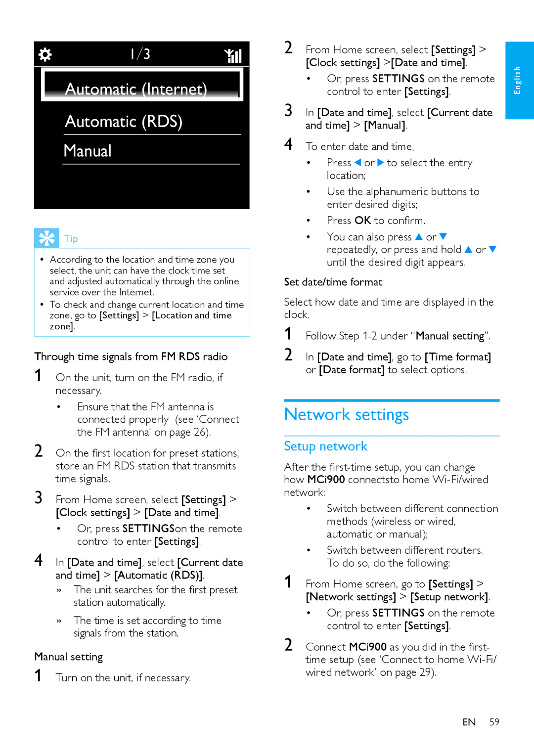 Philips HK-1008-MCi900 2010, MCi900/12 user manual Network settings, Setup network, Press OK to confirm 