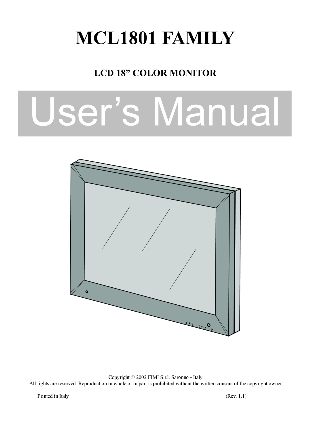 Philips user manual LCD 18” COLOR MONITOR, MCL1801 FAMILY 