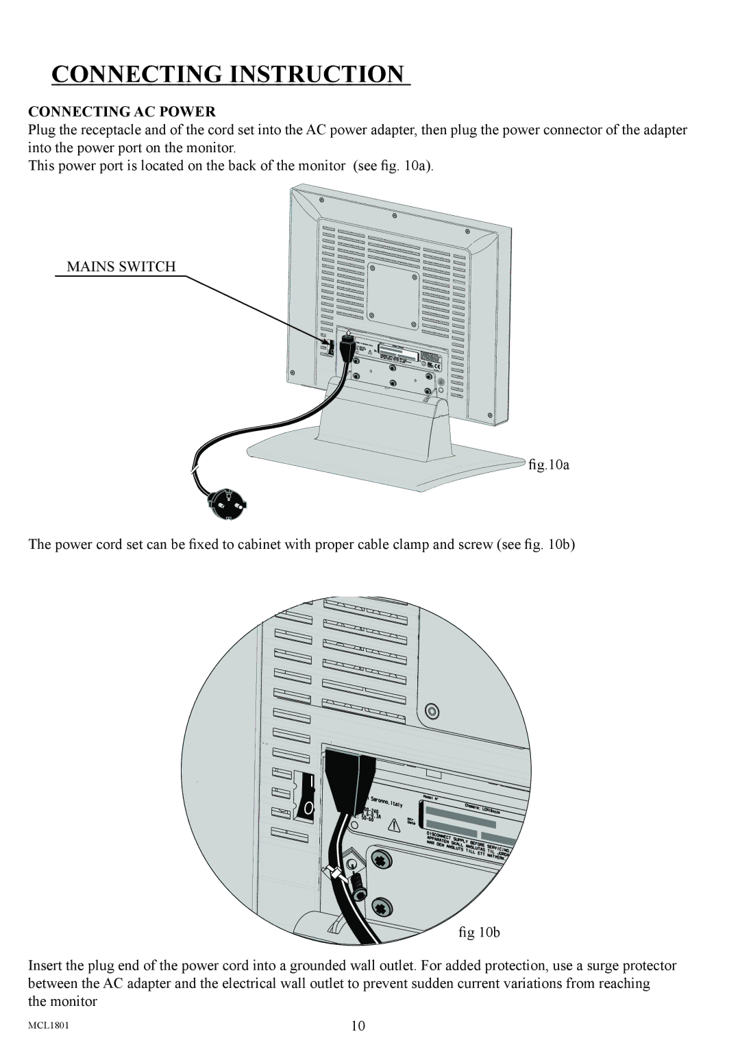 Philips MCL1801 user manual Connecting Instruction, Connecting AC Power 